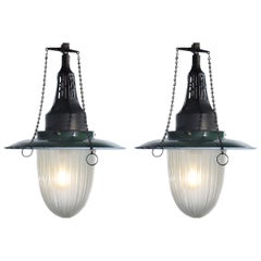Pair of Fluted Glass Gas Lamps