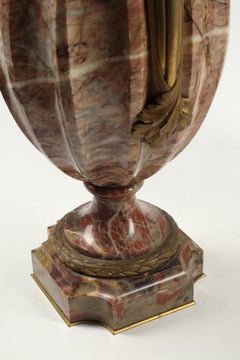 Pair of Fluted Marble Cassolettes with Bronze Mounts, 19th Century