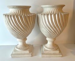 Pair of Fluted Plaster Urns or Vase Garniture