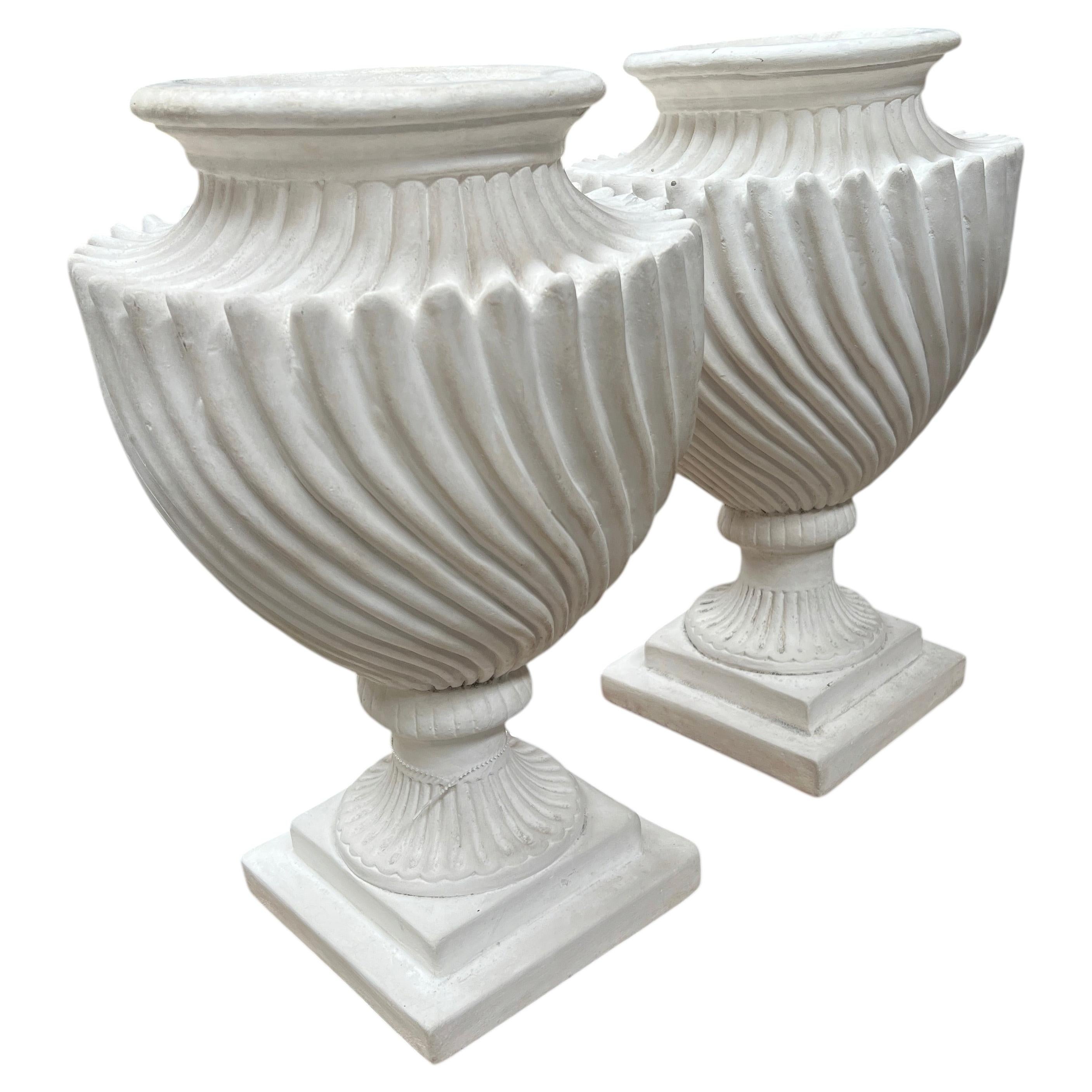 Pair of Fluted Plaster Urns or Vase Garniture For Sale