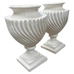 Pair of Fluted Plaster Urns or Vase Garniture