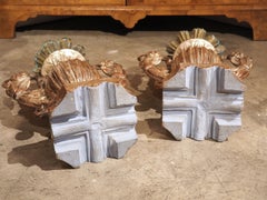 Pair of Fluted Silver Giltwood Pricket Candlesticks from Tuscany, Italy