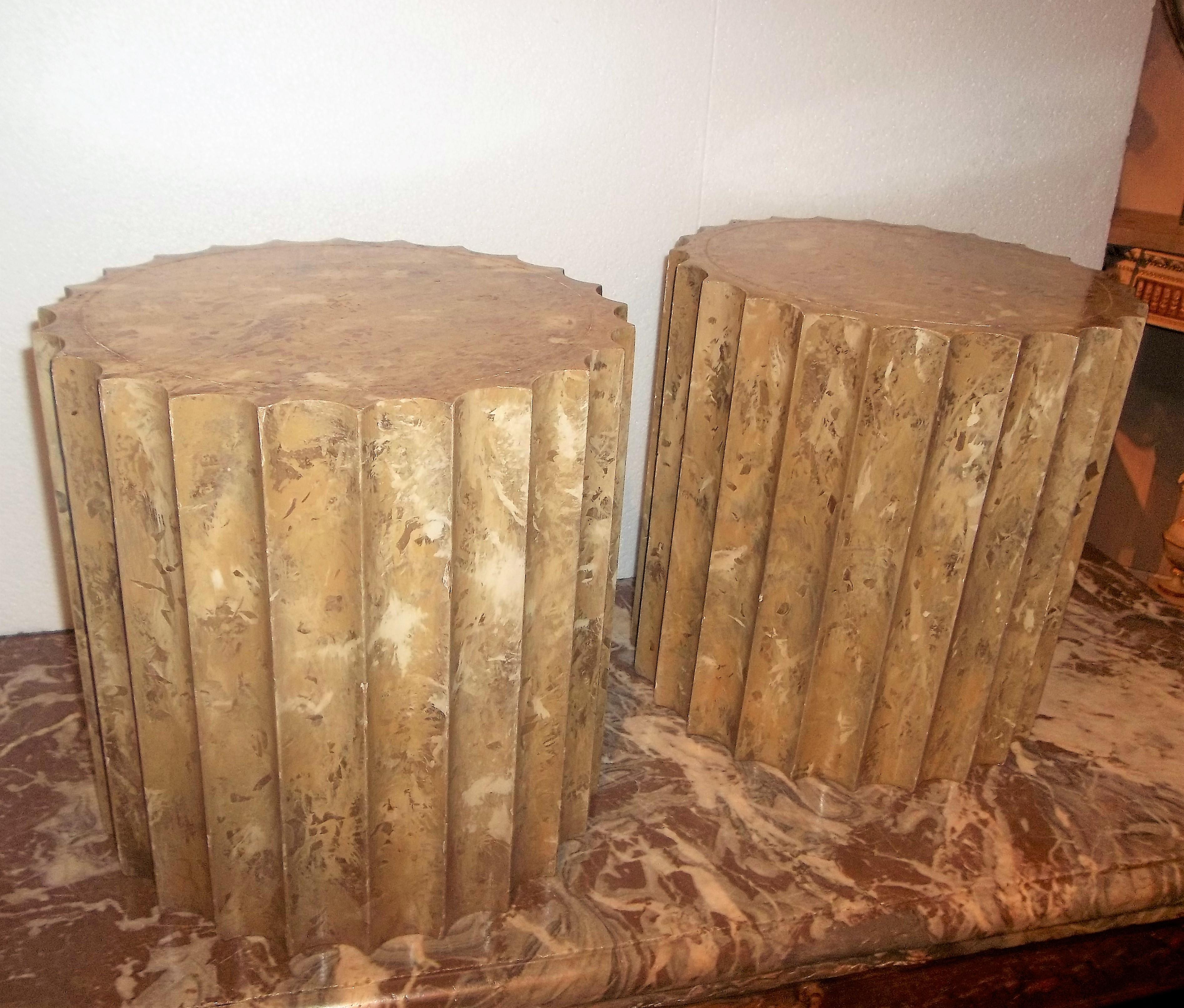 Pair of Fluted TableTop Faux Marble Pedestals or Low Tables 4