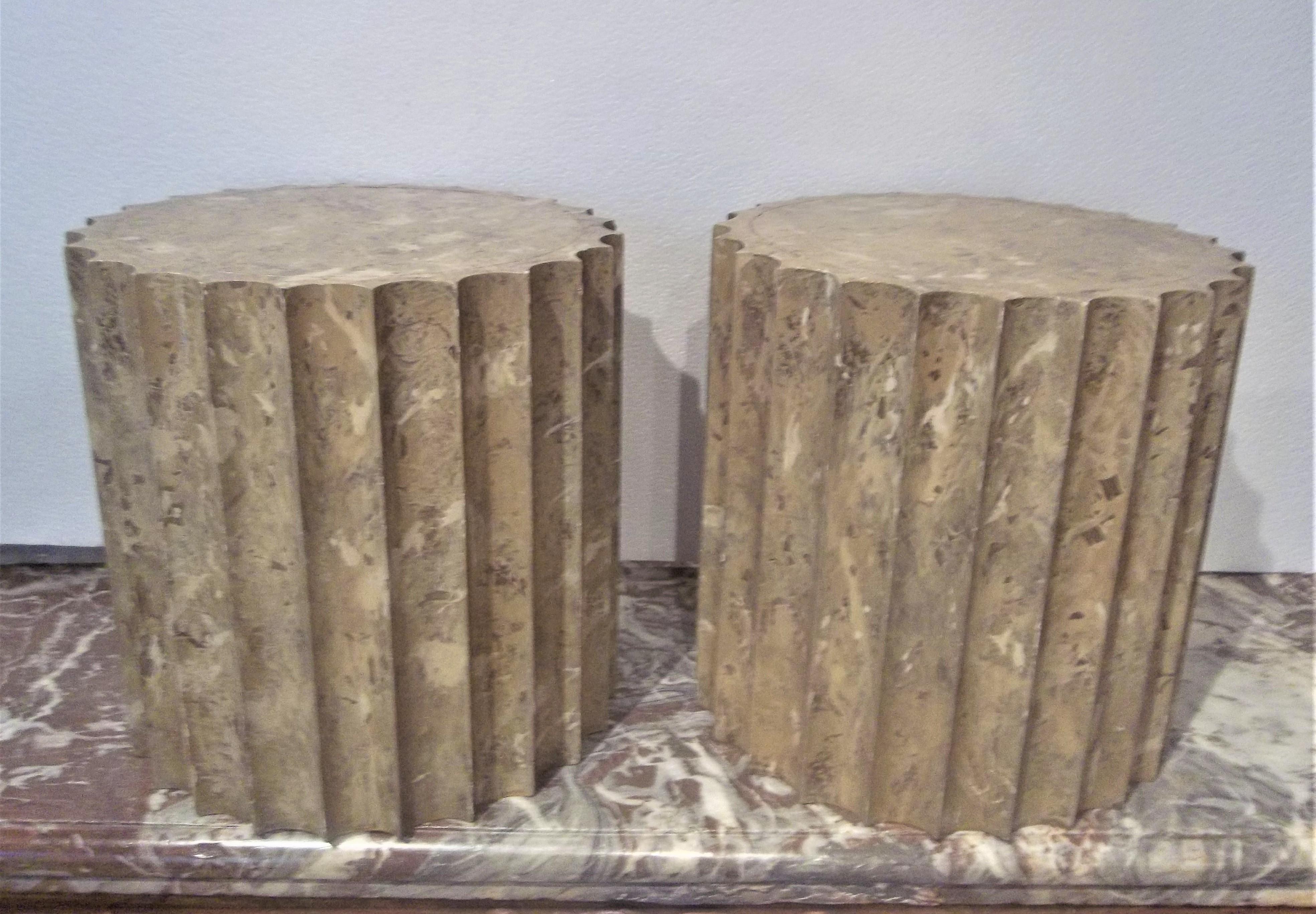 Pair of Fluted TableTop Faux Marble Pedestals or Low Tables 5