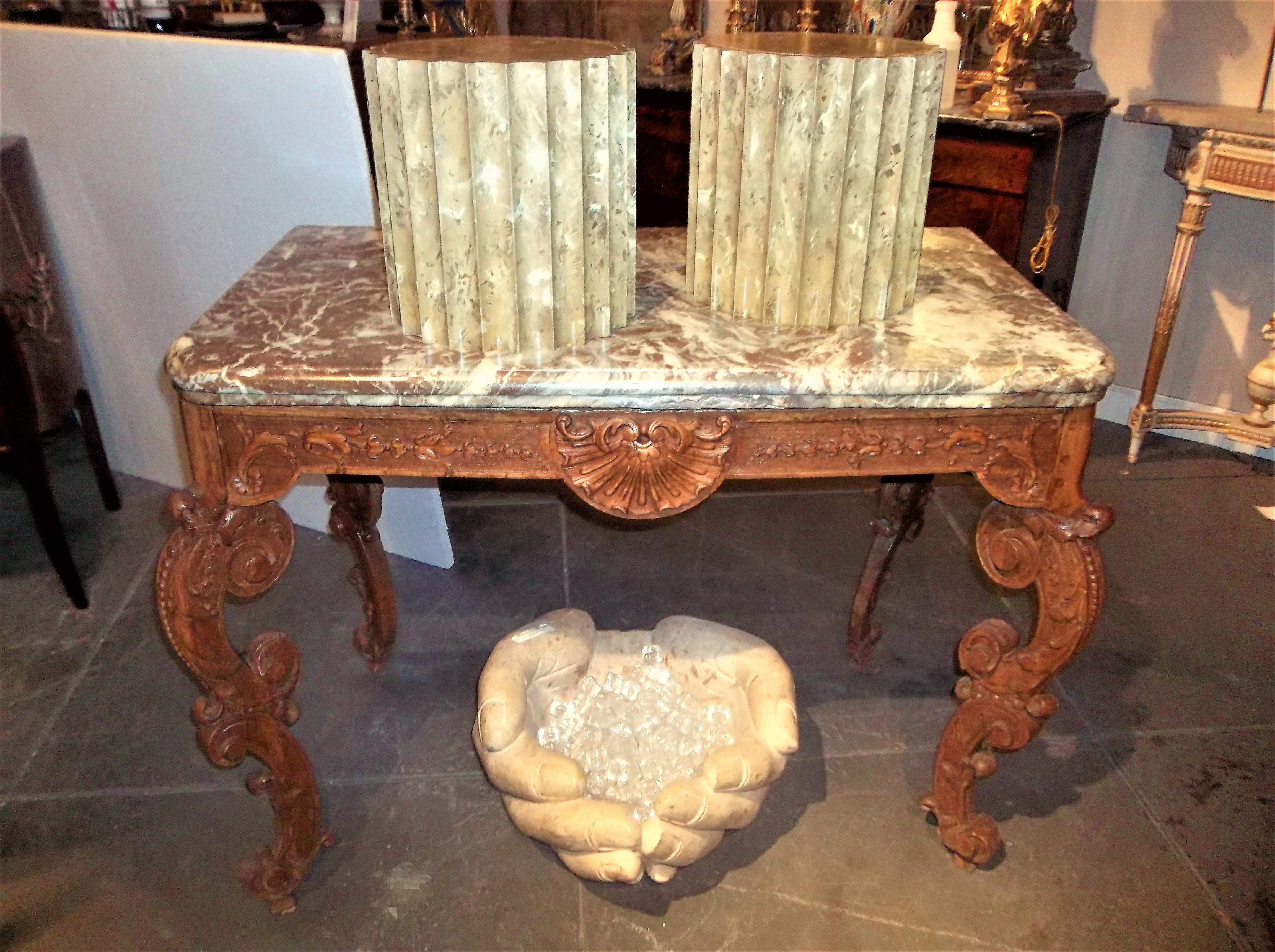 Neoclassical Pair of Fluted TableTop Faux Marble Pedestals or Low Tables