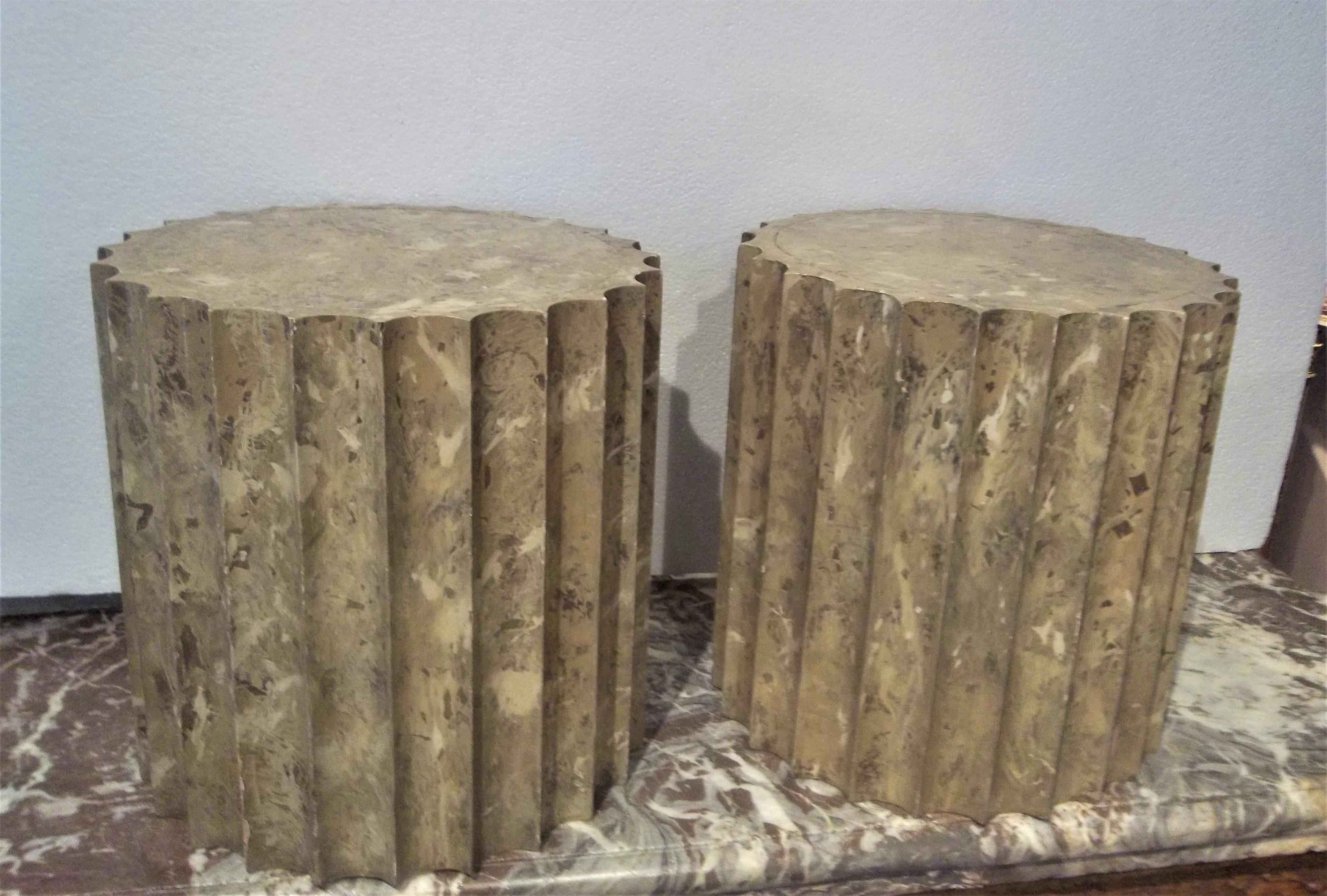 Pair of Fluted TableTop Faux Marble Pedestals or Low Tables In Good Condition In Nashville, TN