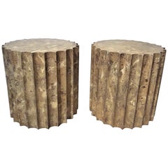 Pair of Fluted TableTop Faux Marble Pedestals or Low Tables