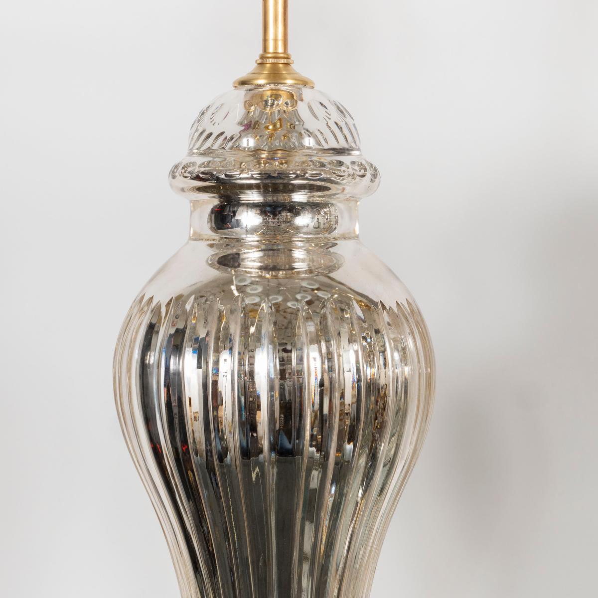 Mid-20th Century Pair of Fluted Urn-Shaped Mercury Glass Lamps For Sale