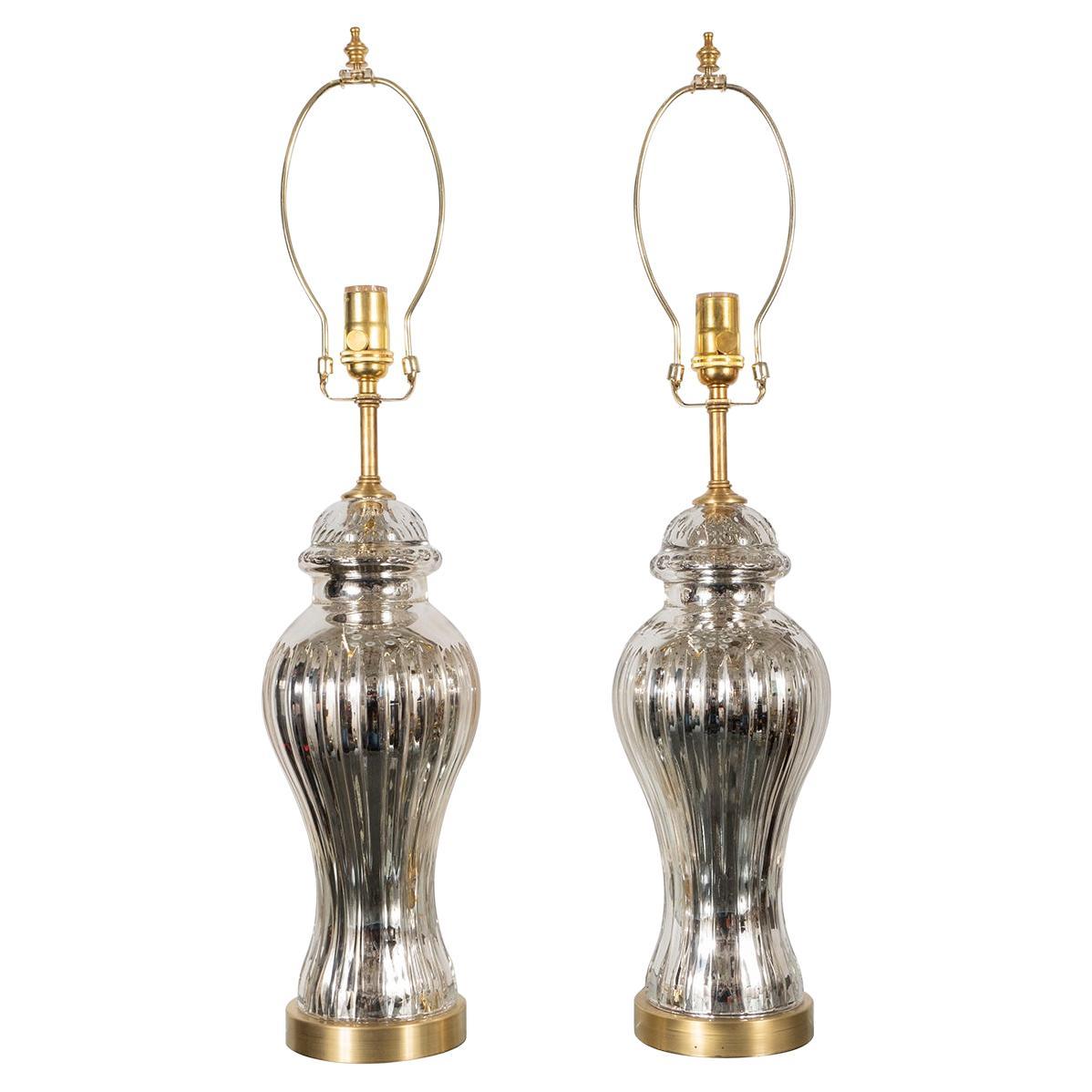 Pair of Fluted Urn-Shaped Mercury Glass Lamps For Sale