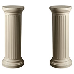 Pair of Fluted Walnut Off White Lacquer Columns, 19th Century