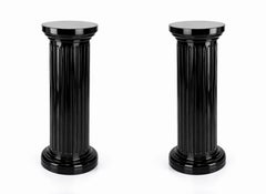 Pair of Fluted Wood Black Lacquer Pedestal Columns, Louis Philippe, 19th Century