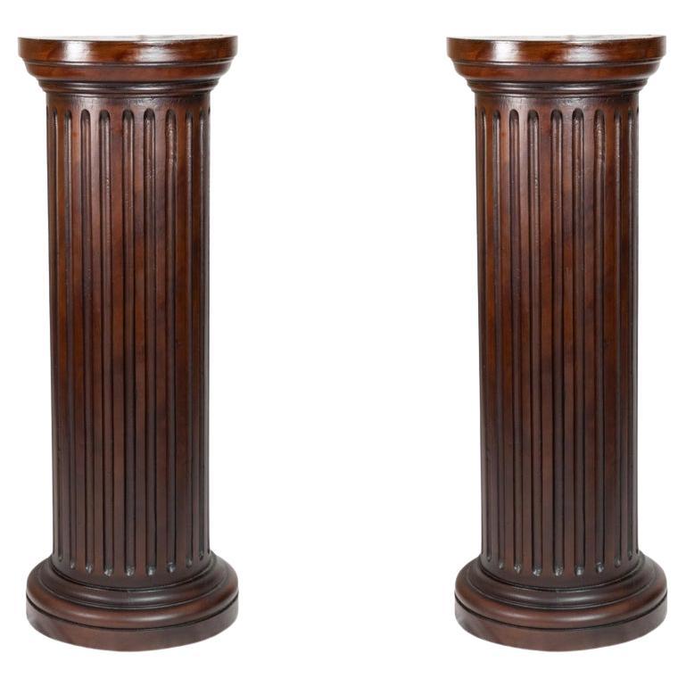 Pair of Fluted Wood Columns, Louis Philippe Style, 19th Century For Sale