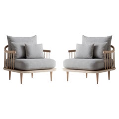 Pair of Fly SC1 Lounge Chairs in Oiled Oak/ Jab - Hot Madison 094 Fabric, for &T