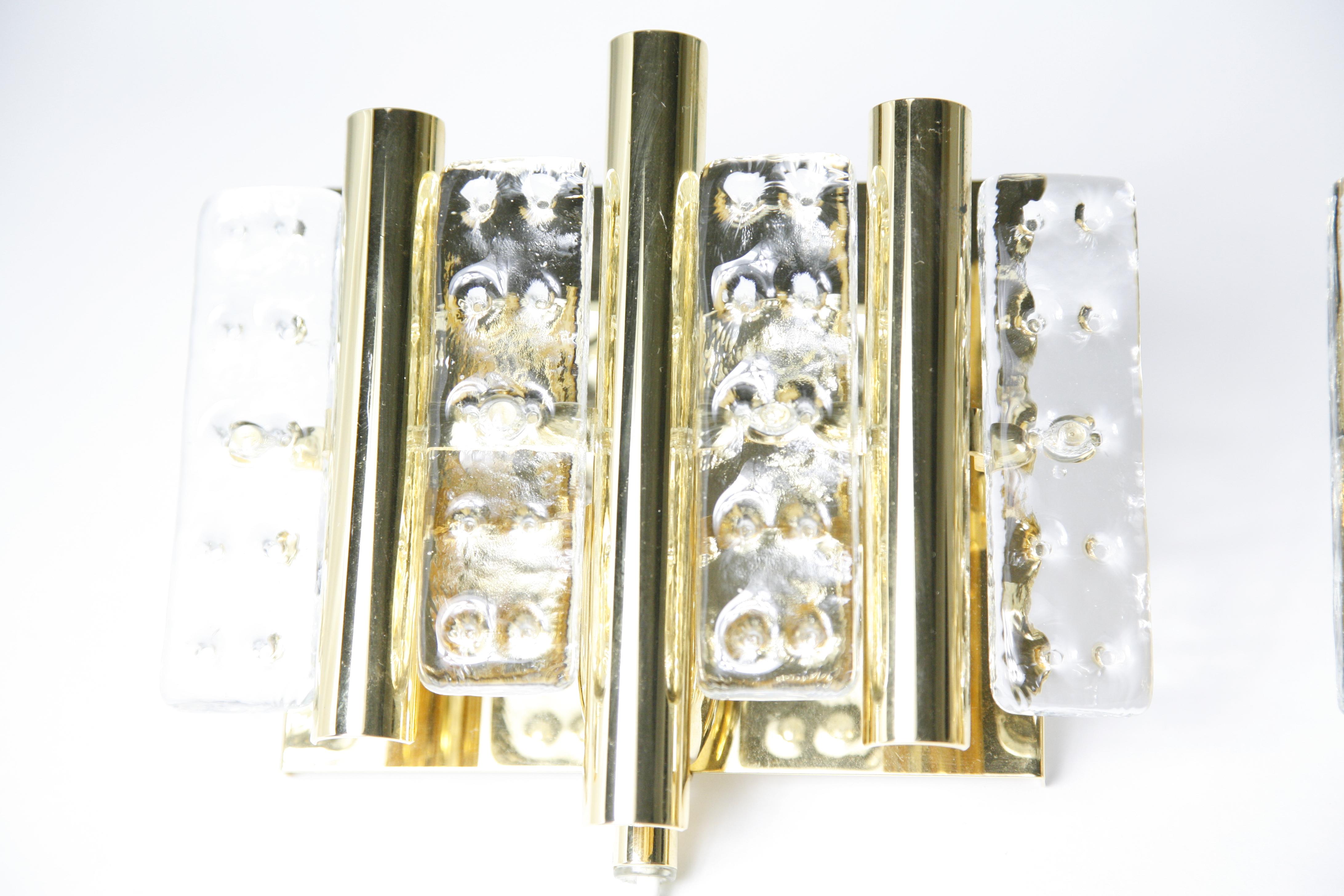Pair of Flygsfors Brass Sconces Glass Elements, Sweden, 1970 For Sale 1
