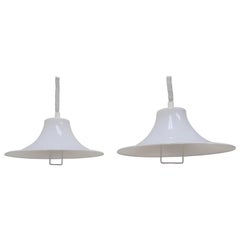 Pair of Fog and Morup Vintage Unused Midcentury White Hanging Light Fixture