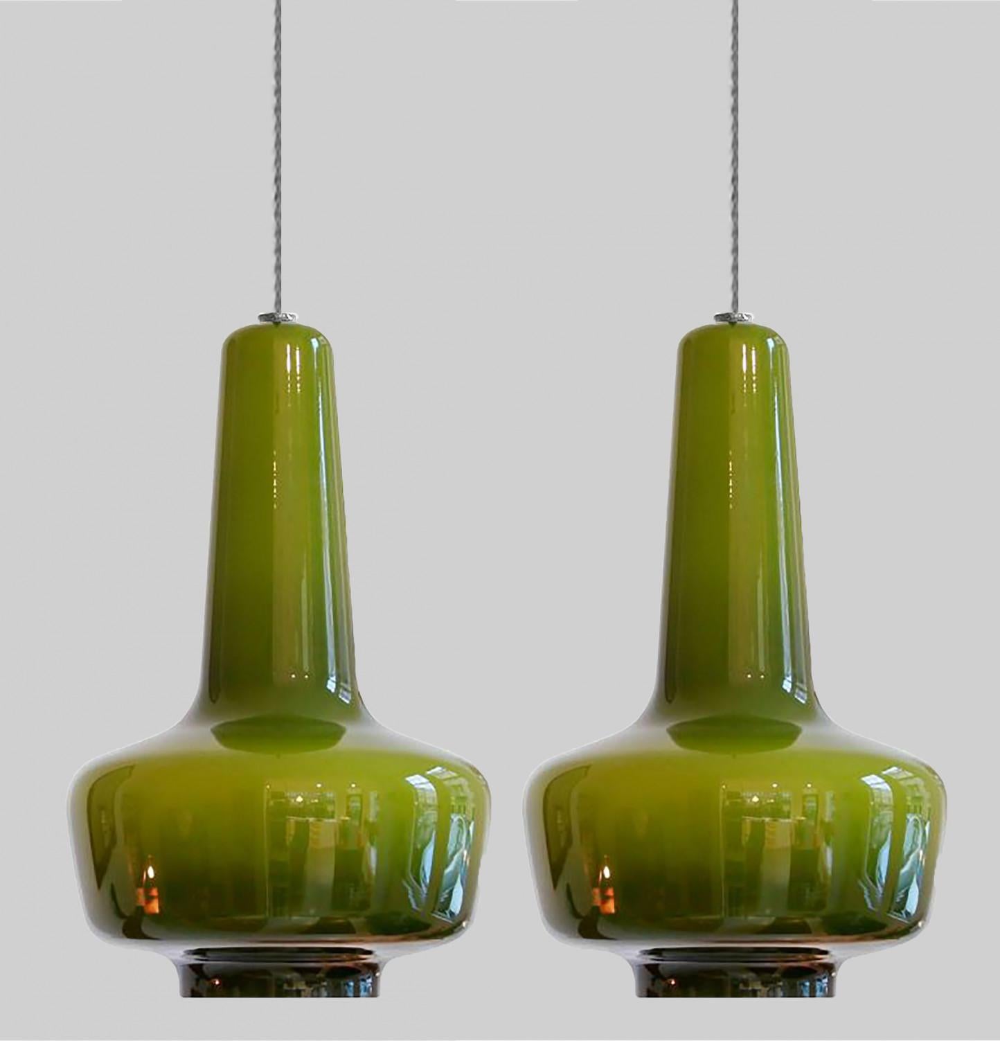 Mid-Century Modern Pair of Fog & Mørup Holmegaard Pendant Lights, 1960 For Sale