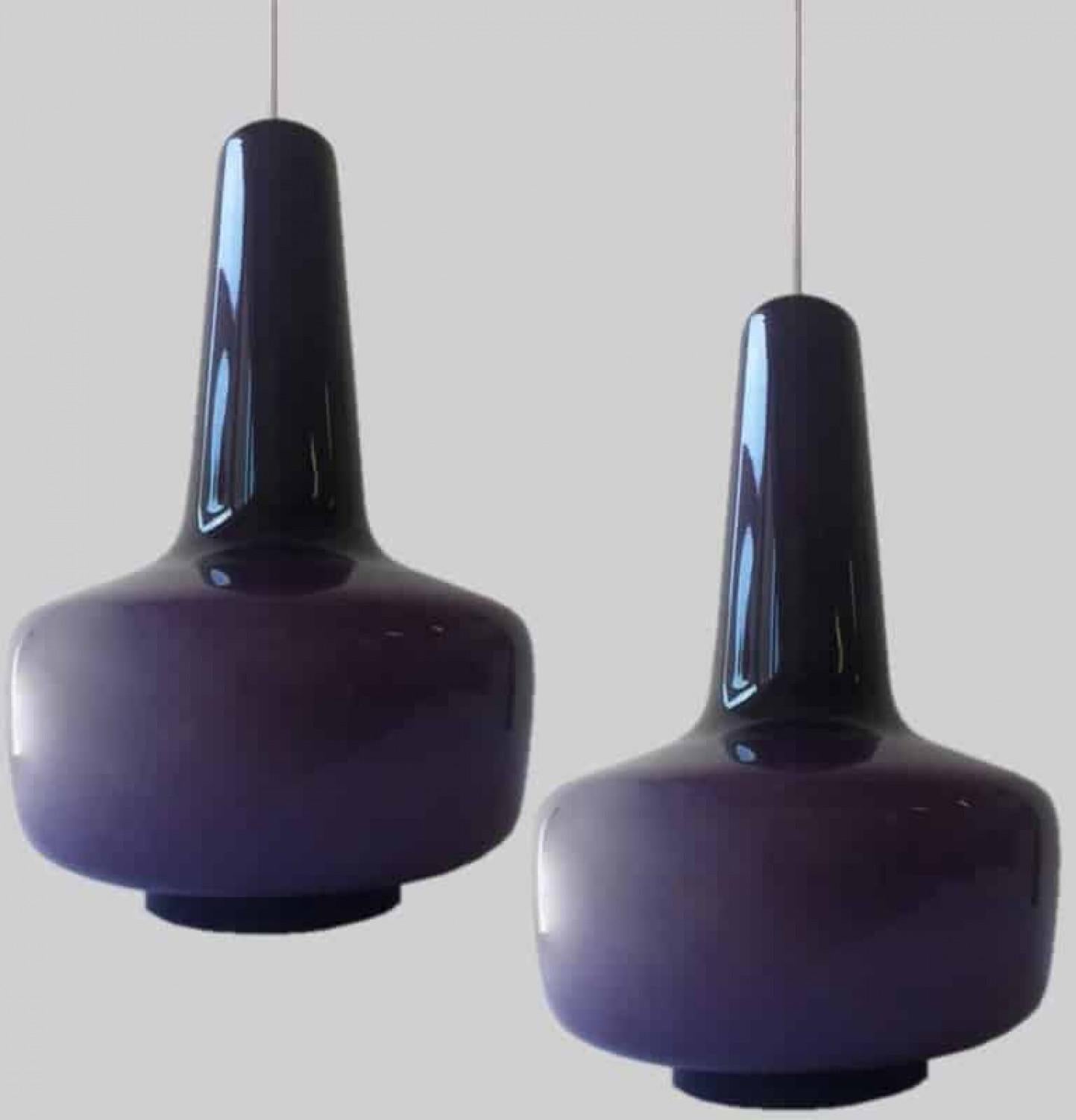 Mid-Century Modern Pair of Fog & Mørup Holmegaard Pendant Lights, 1960 For Sale