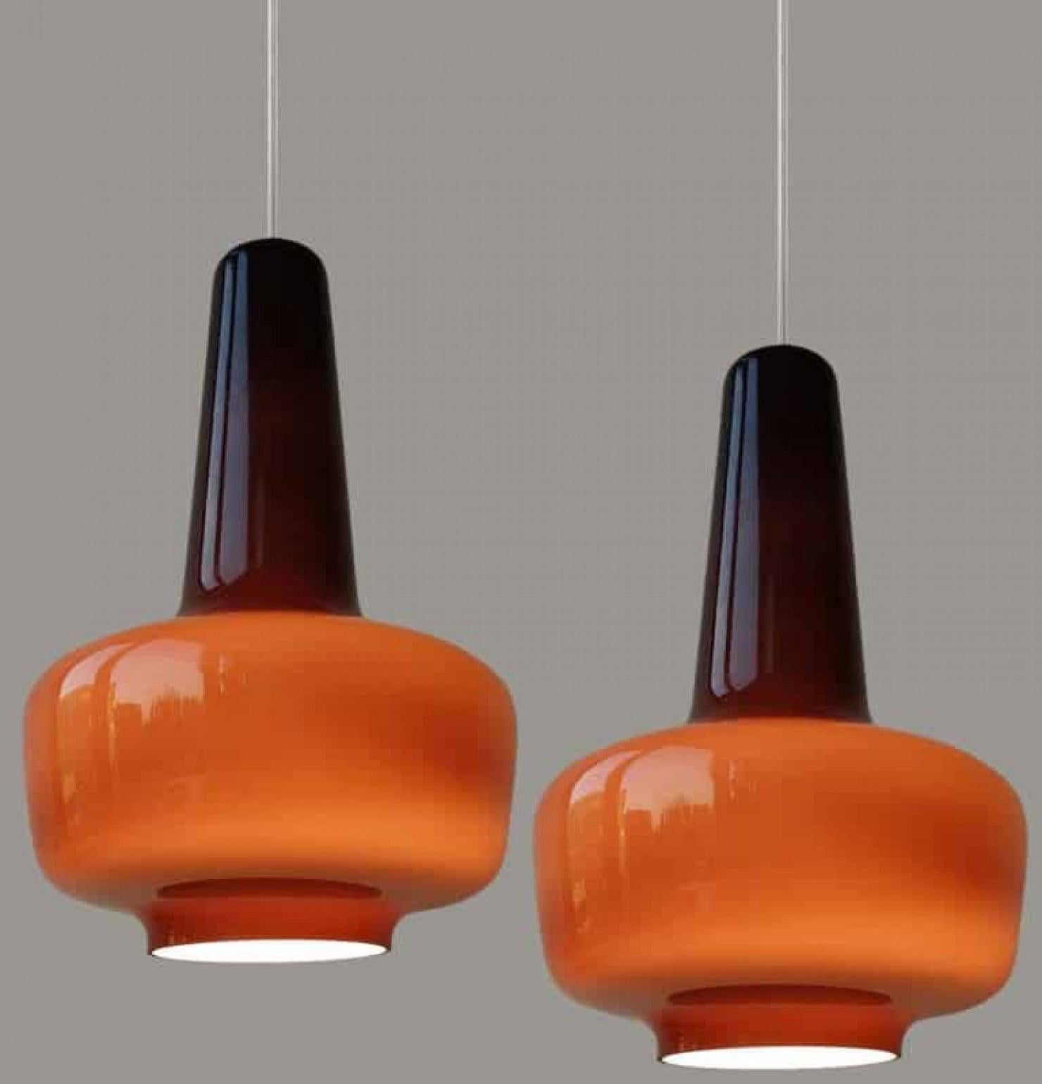 Danish Pair of Fog & Mørup Holmegaard Pendant Lights, 1960 For Sale