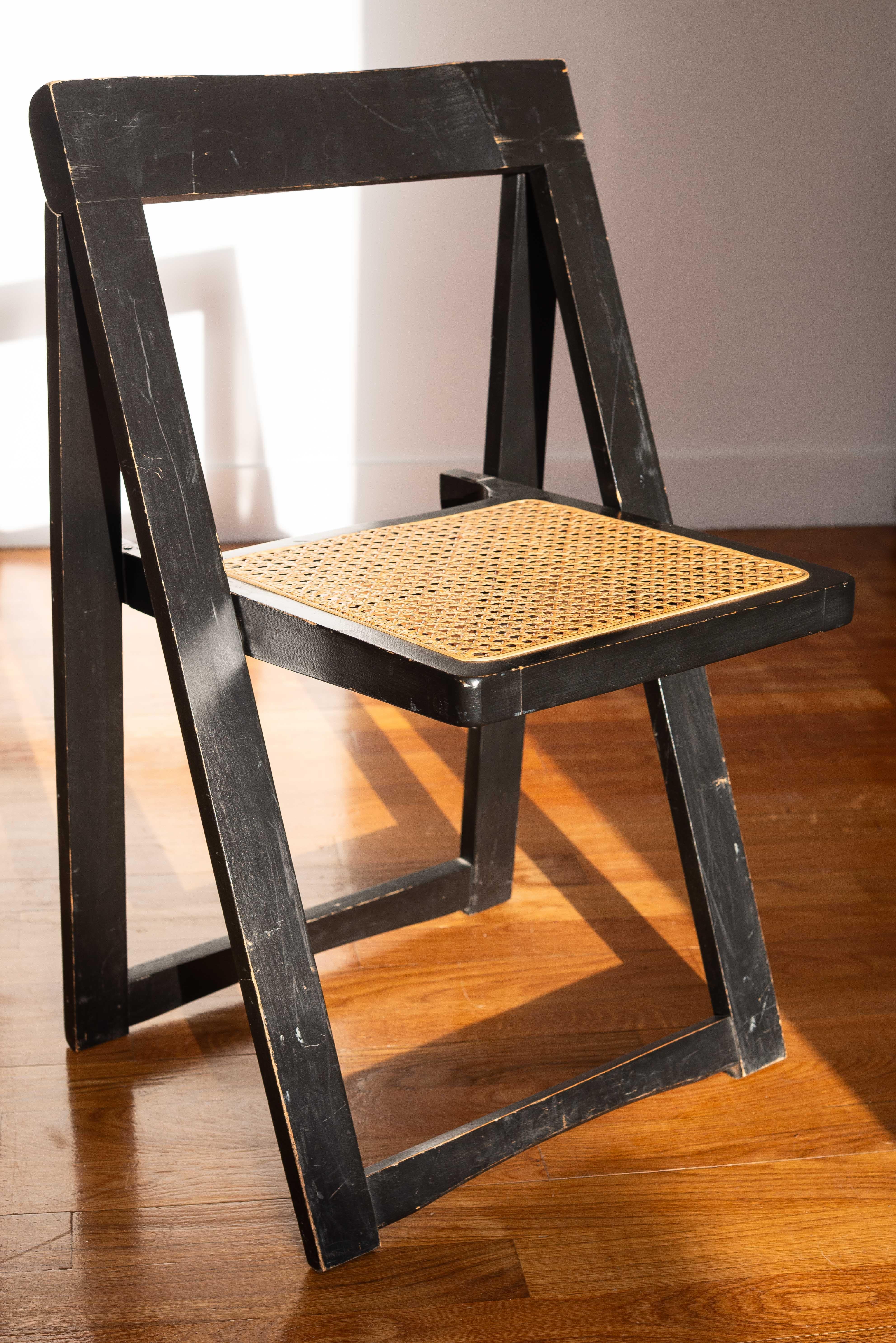 Pair of Foldable Chairs - Aldo Jacober for Bazzani, Wood & Rattan - Italy 1960s in vendita 2