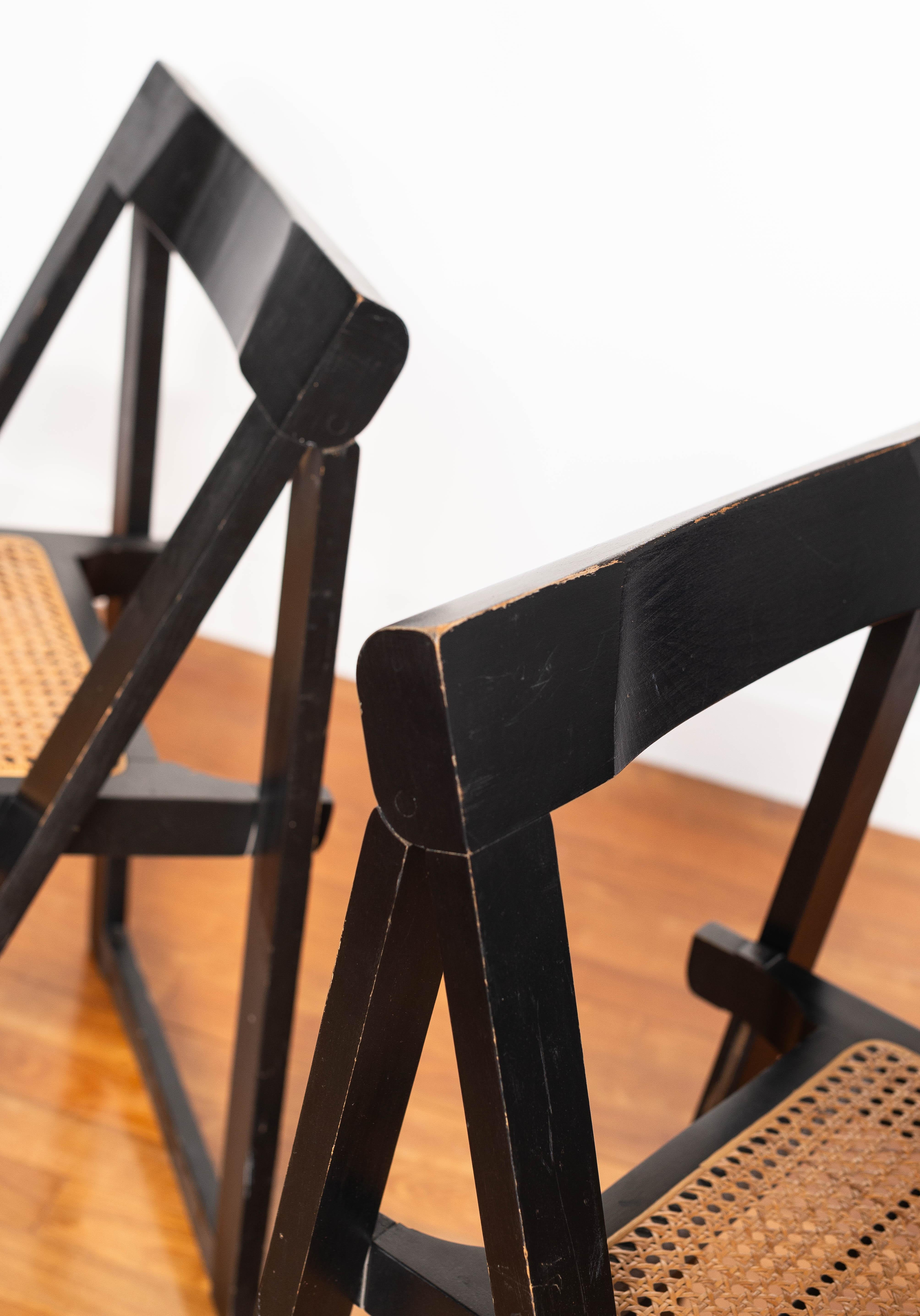 Pair of Foldable Chairs - Aldo Jacober for Bazzani, Wood & Rattan - Italy 1960s in vendita 3