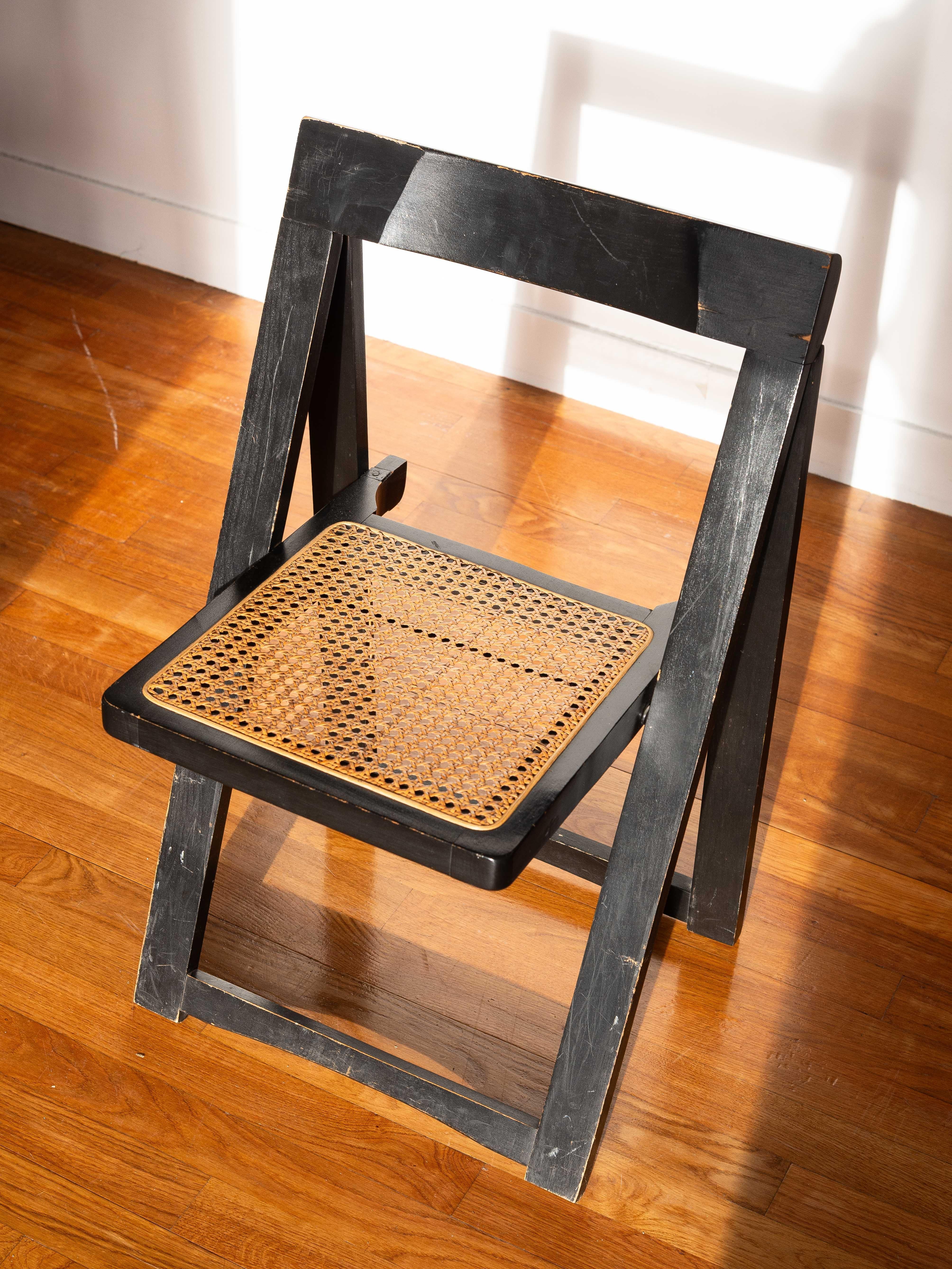 Pair of Foldable Chairs - Aldo Jacober for Bazzani, Wood & Rattan - Italy 1960s in vendita 7