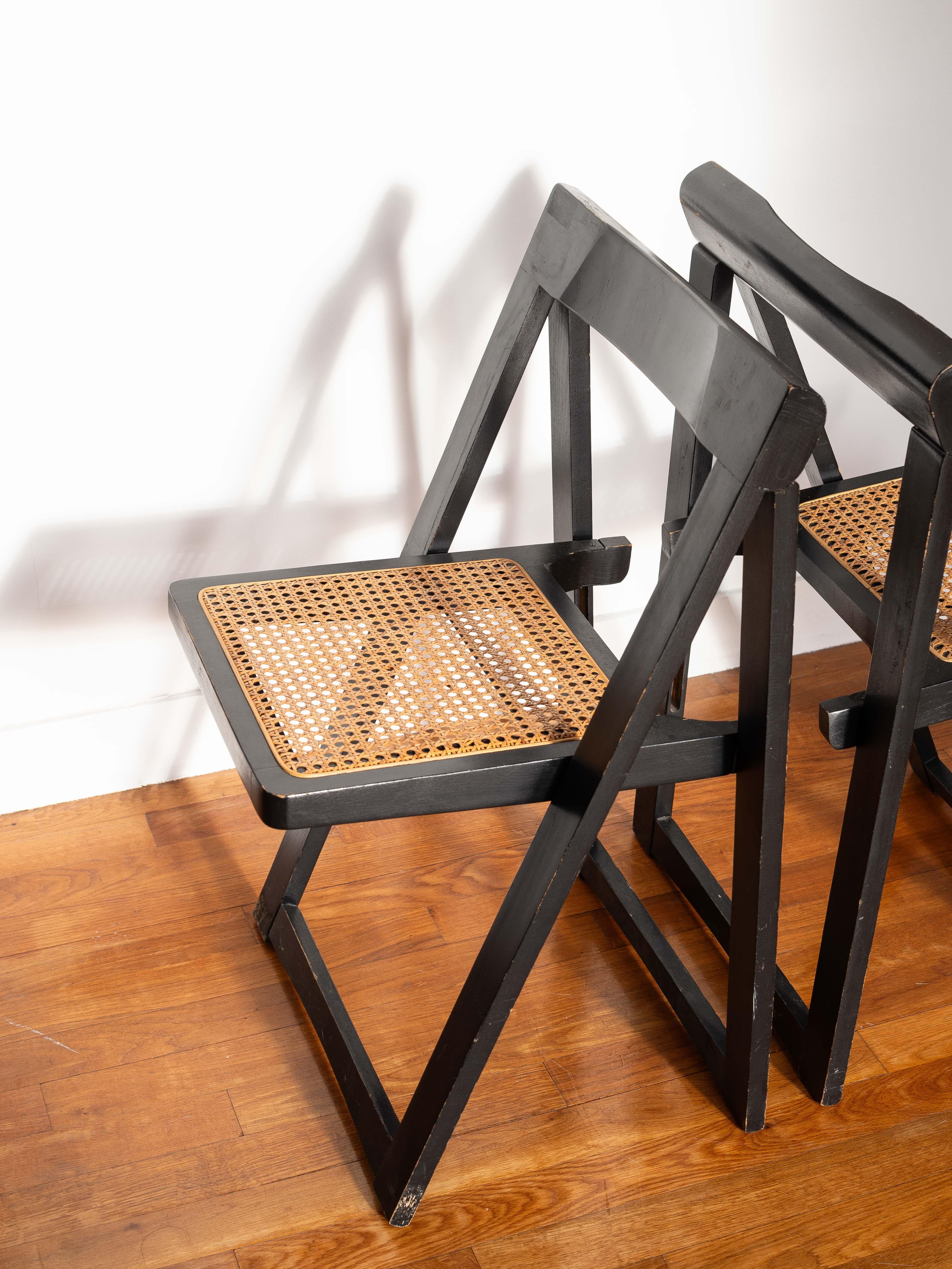 Pair of Foldable Chairs - Aldo Jacober for Bazzani, Wood & Rattan - Italy 1960s in vendita 9