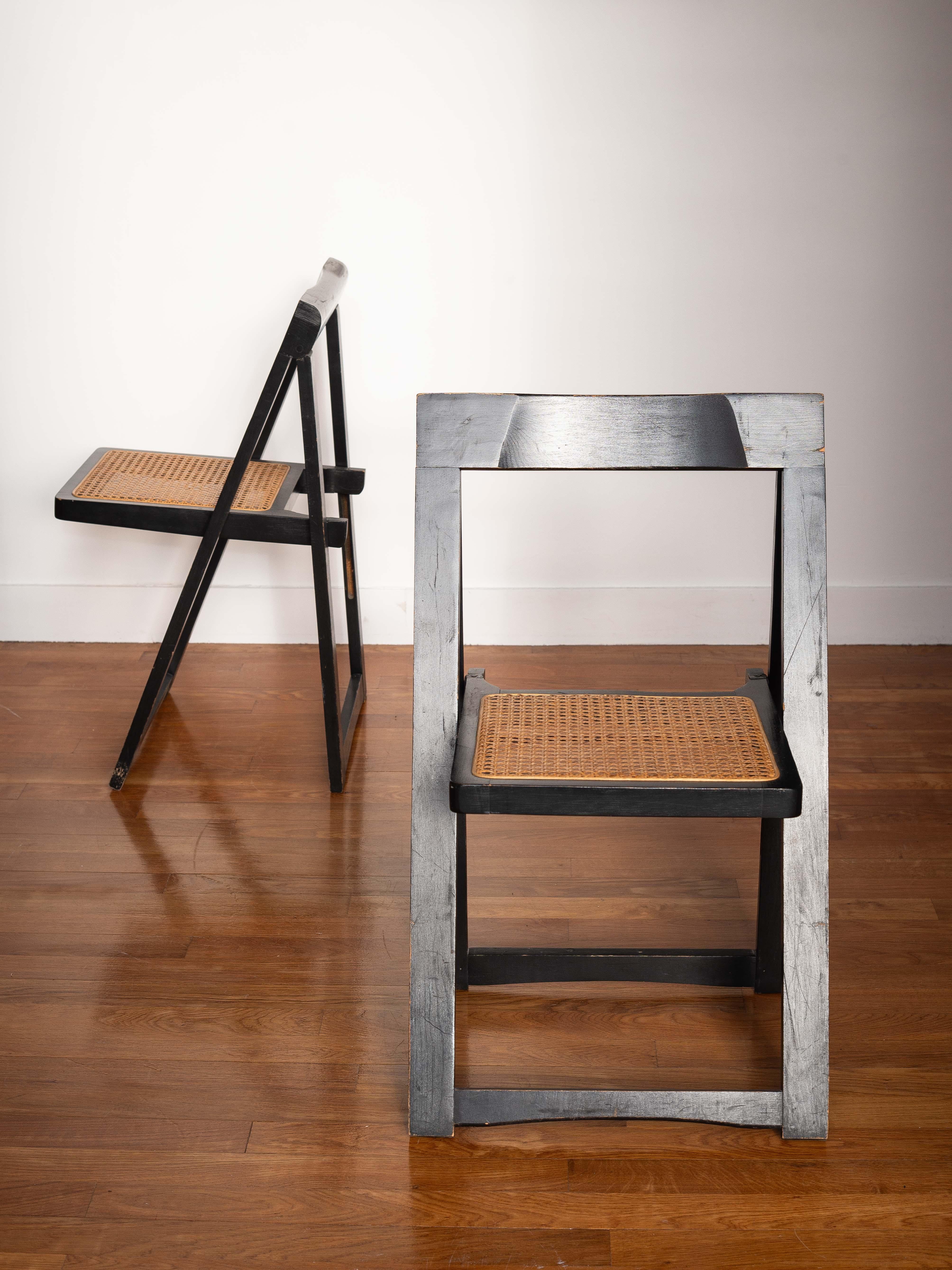 Pair of Foldable Chairs - Aldo Jacober for Bazzani, Wood & Rattan - Italy 1960s in vendita 10