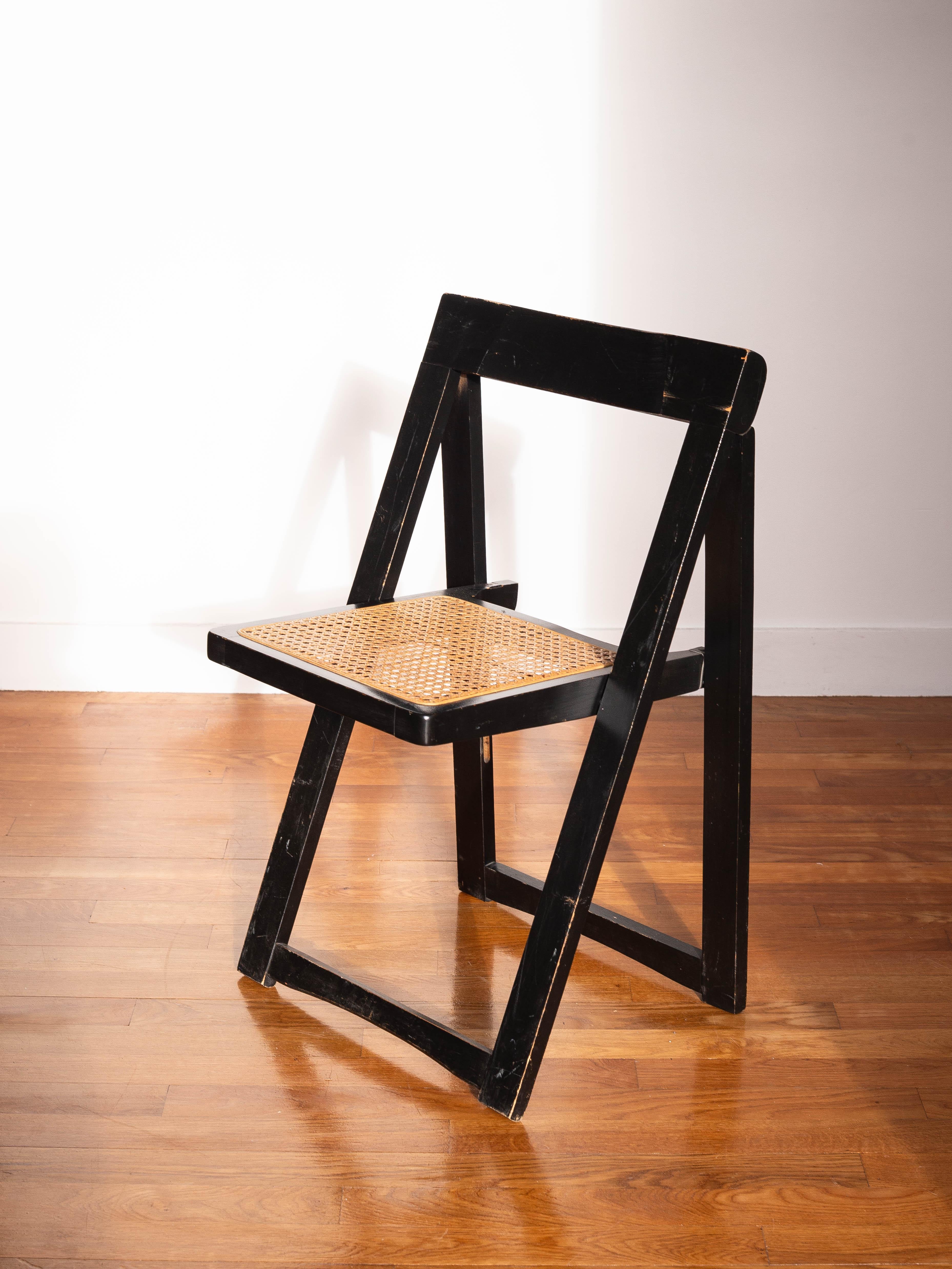 Pair of Foldable Chairs - Aldo Jacober for Bazzani, Wood & Rattan - Italy 1960s in vendita 11