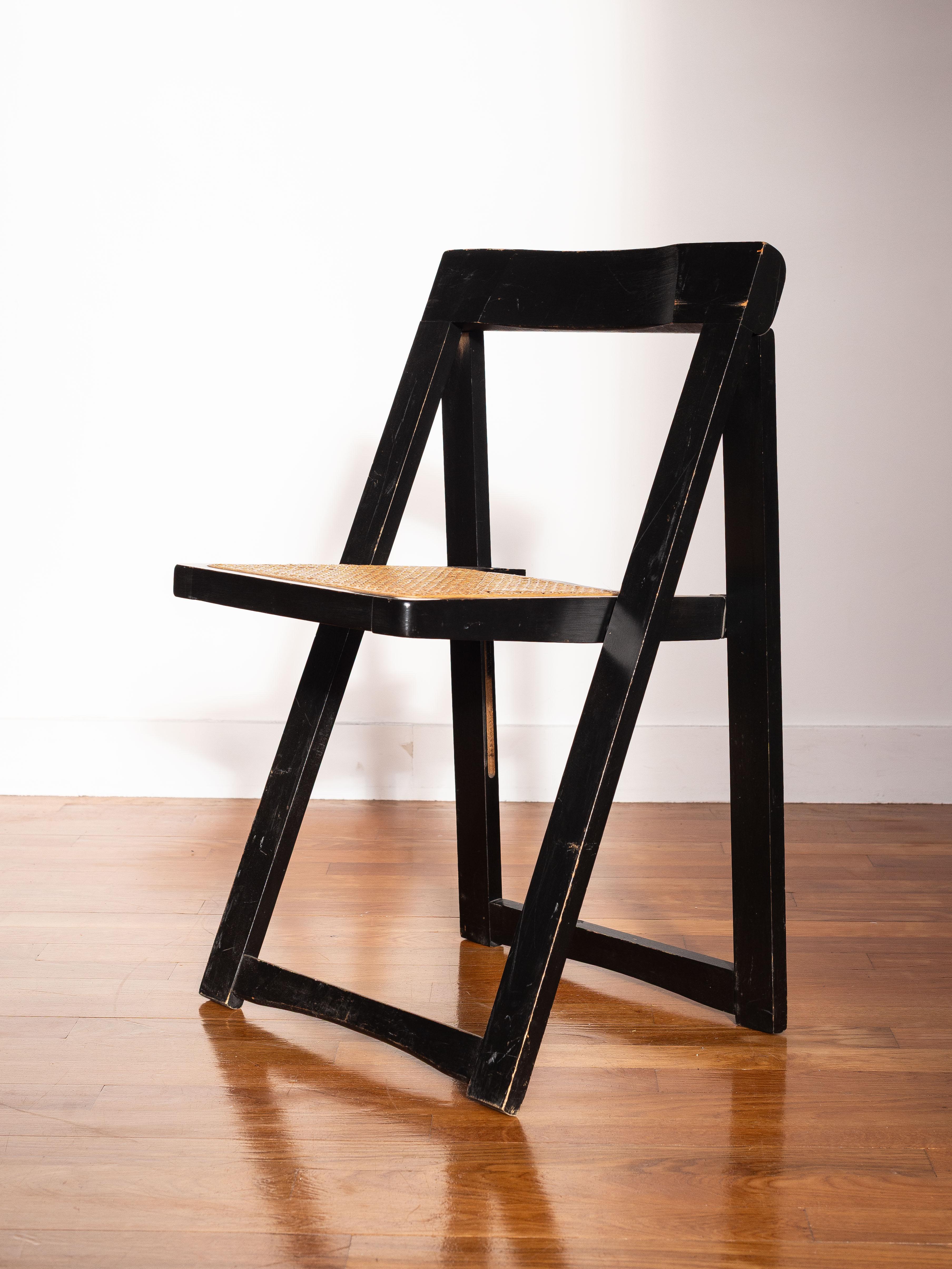 Mid-Century moderno Pair of Foldable Chairs - Aldo Jacober for Bazzani, Wood & Rattan - Italy 1960s in vendita