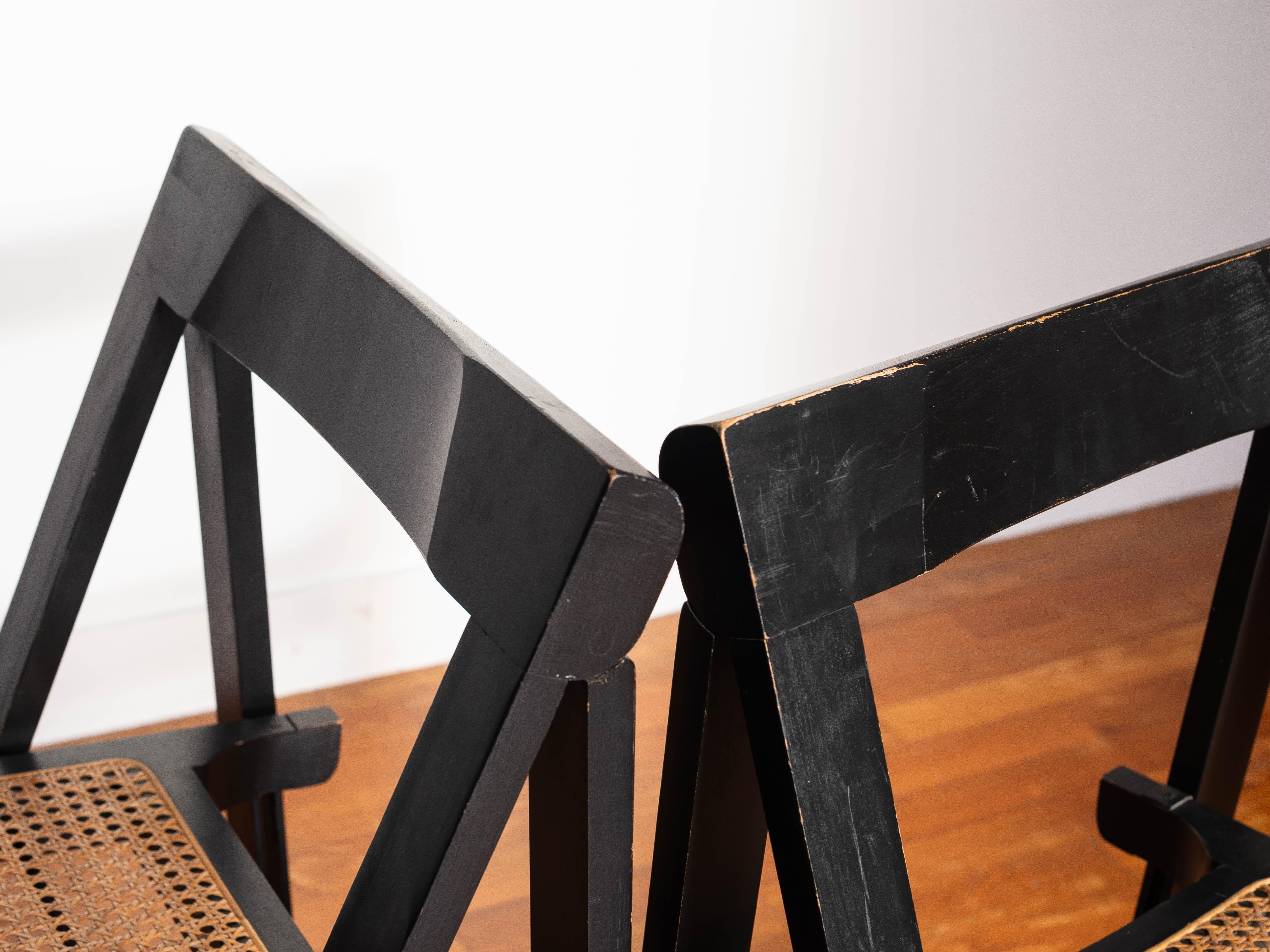 Legno Pair of Foldable Chairs - Aldo Jacober for Bazzani, Wood & Rattan - Italy 1960s in vendita