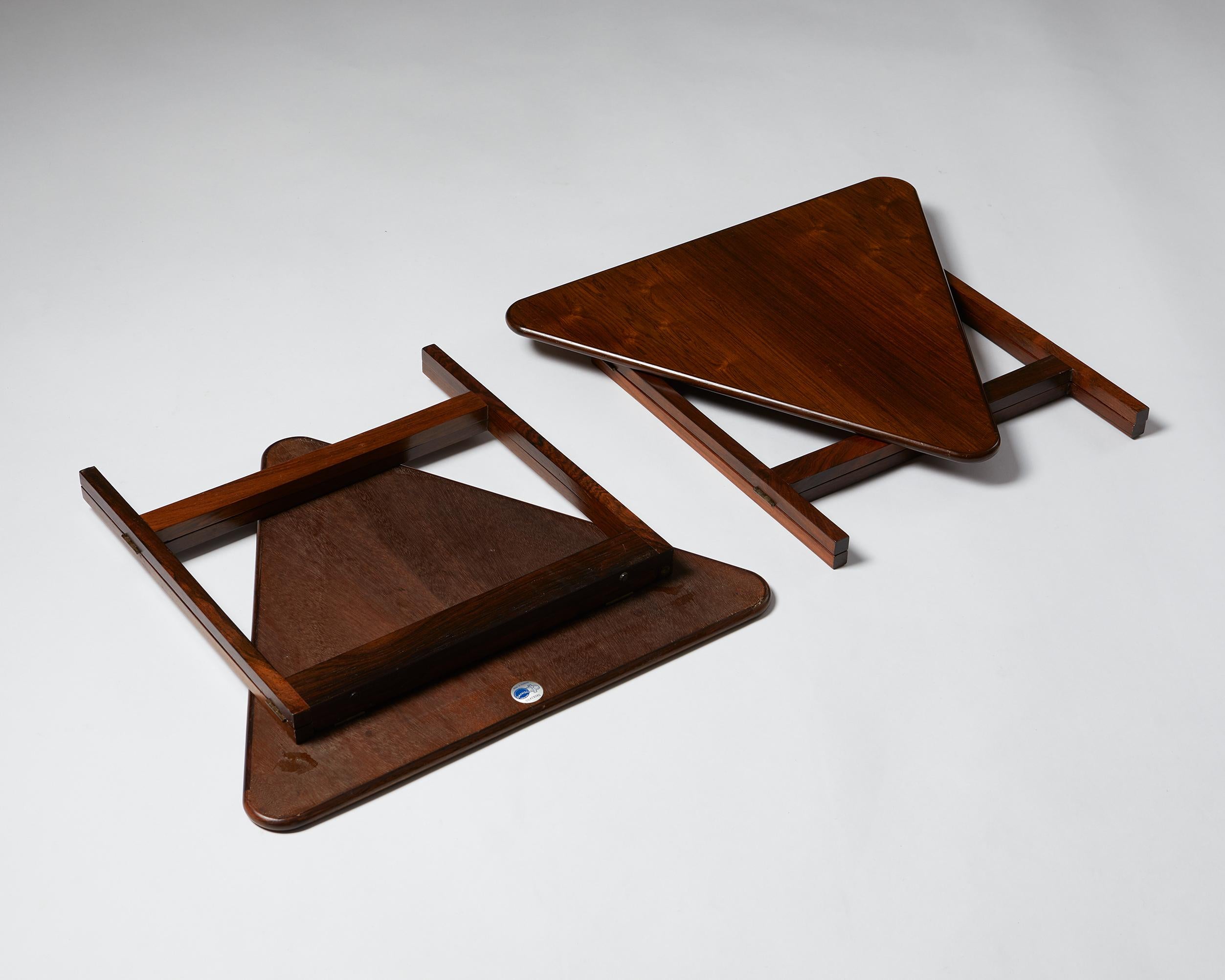 Rosewood Pair of Foldable Side Tables Designed by Illum Wikkelsø for CFC Silkeborg