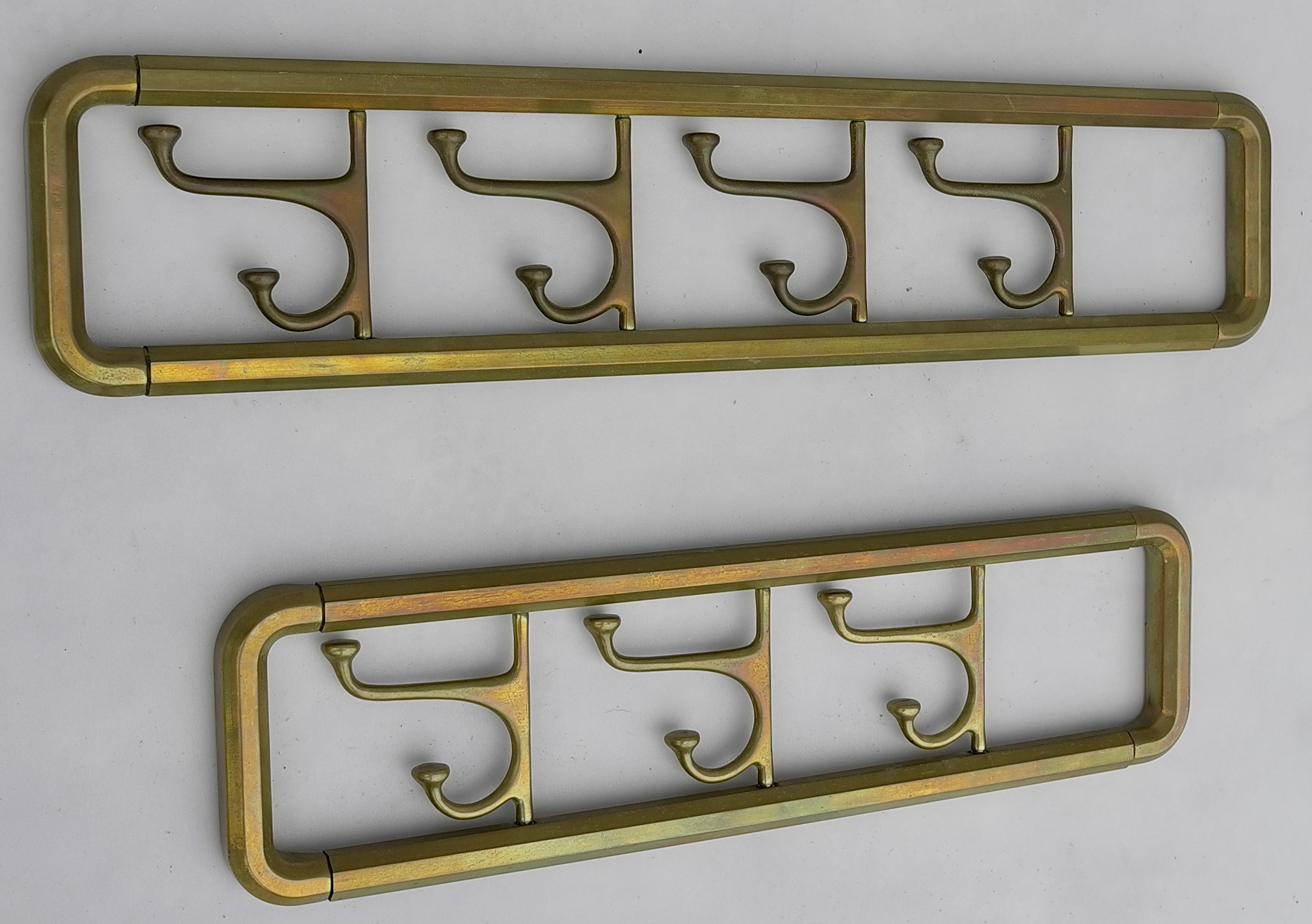 French Pair of Foldable Wall Coat Racks in Brass, France, 1940s