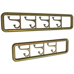 Pair of Foldable Wall Coat Racks in Brass, France, 1940s