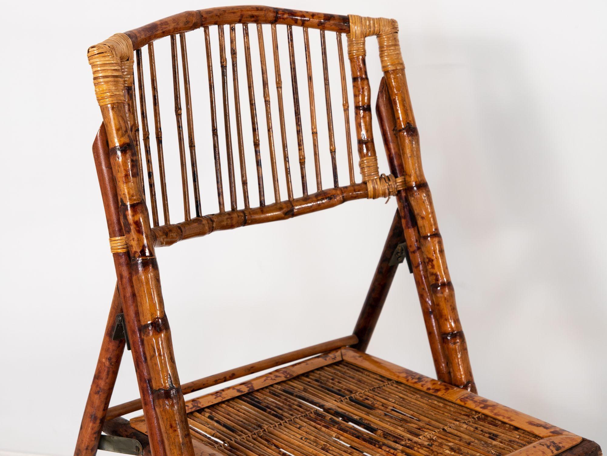 Pair of Folding Bamboo Chairs, Vintage For Sale 4
