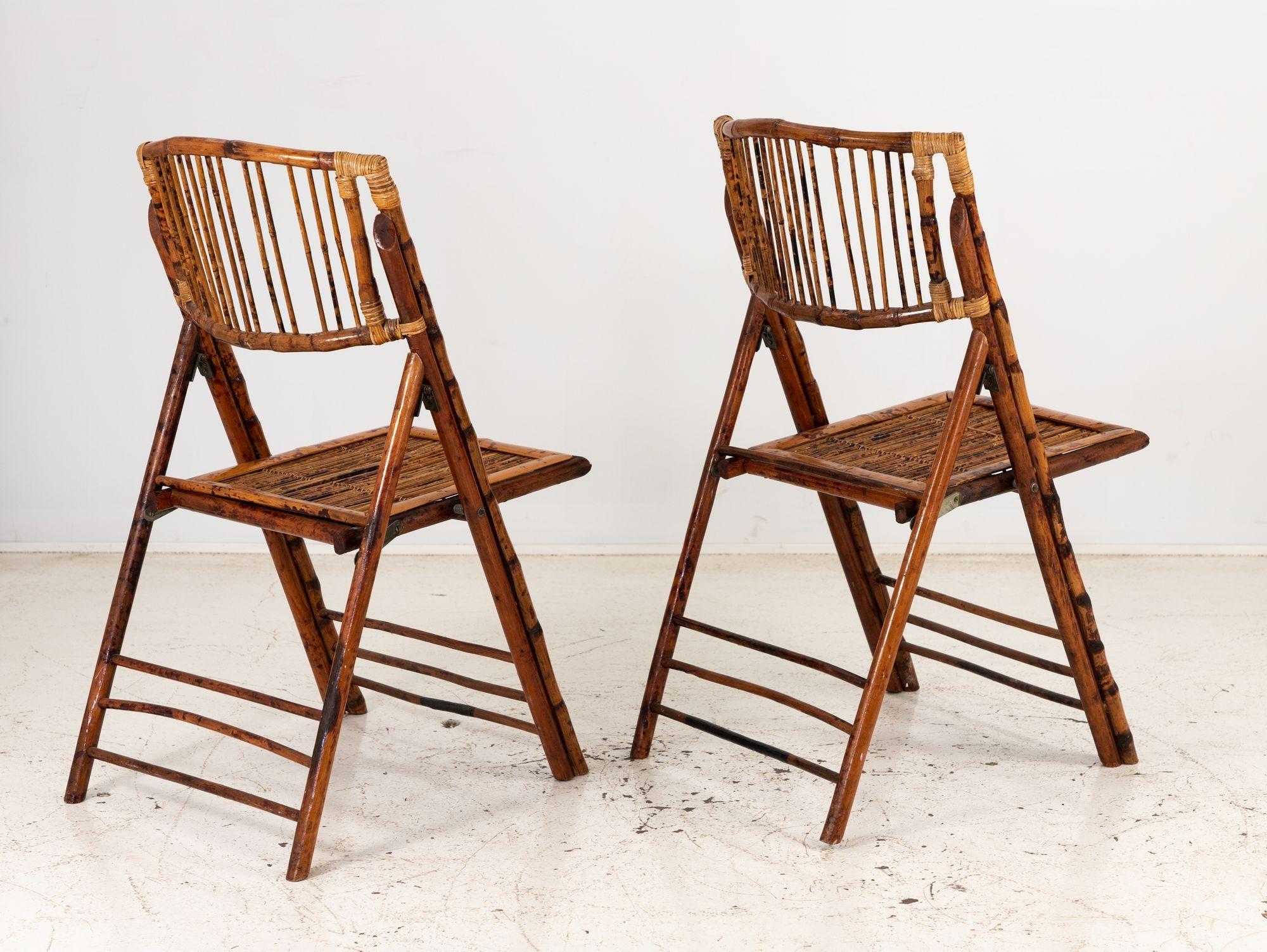 Chinoiseries Paire de chaises pliantes en bambou, vintage en vente