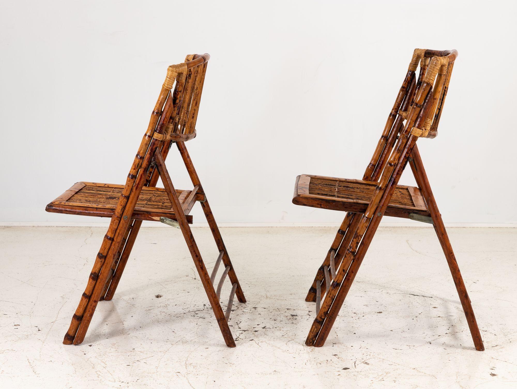 Chinoiserie Pair of Folding Bamboo Chairs, Vintage For Sale