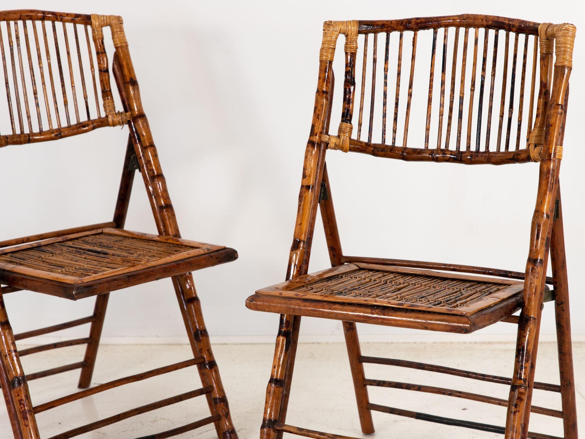 Paire de chaises pliantes en bambou, vintage Bon état - En vente à South Salem, NY