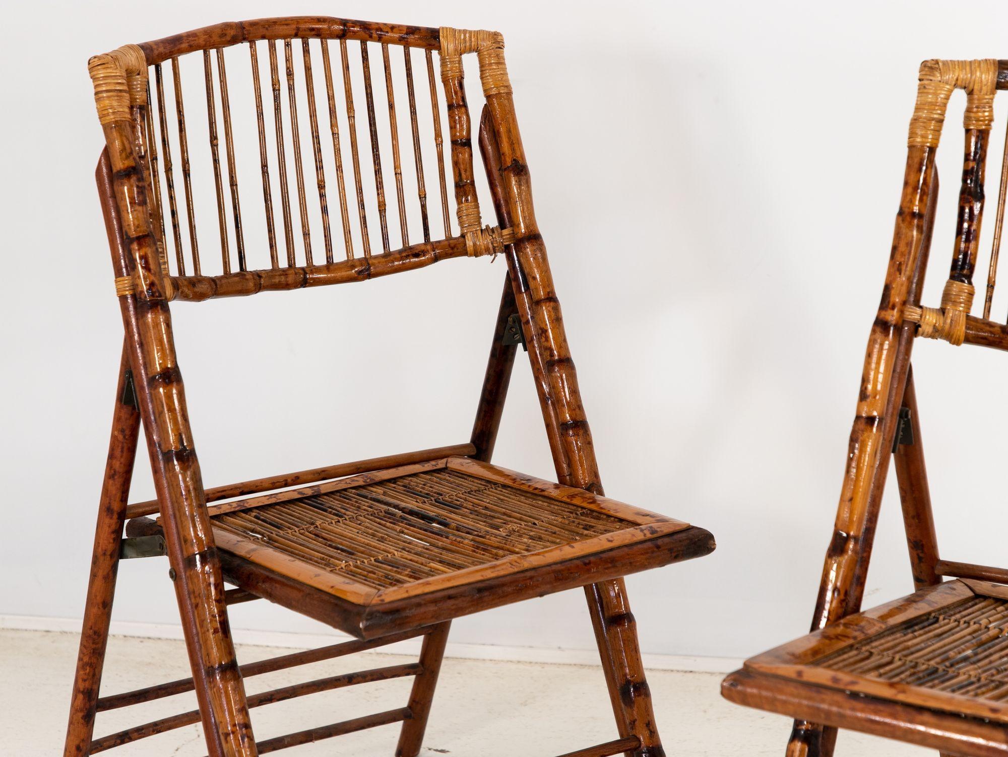 Pair of Folding Bamboo Chairs, Vintage In Good Condition For Sale In South Salem, NY