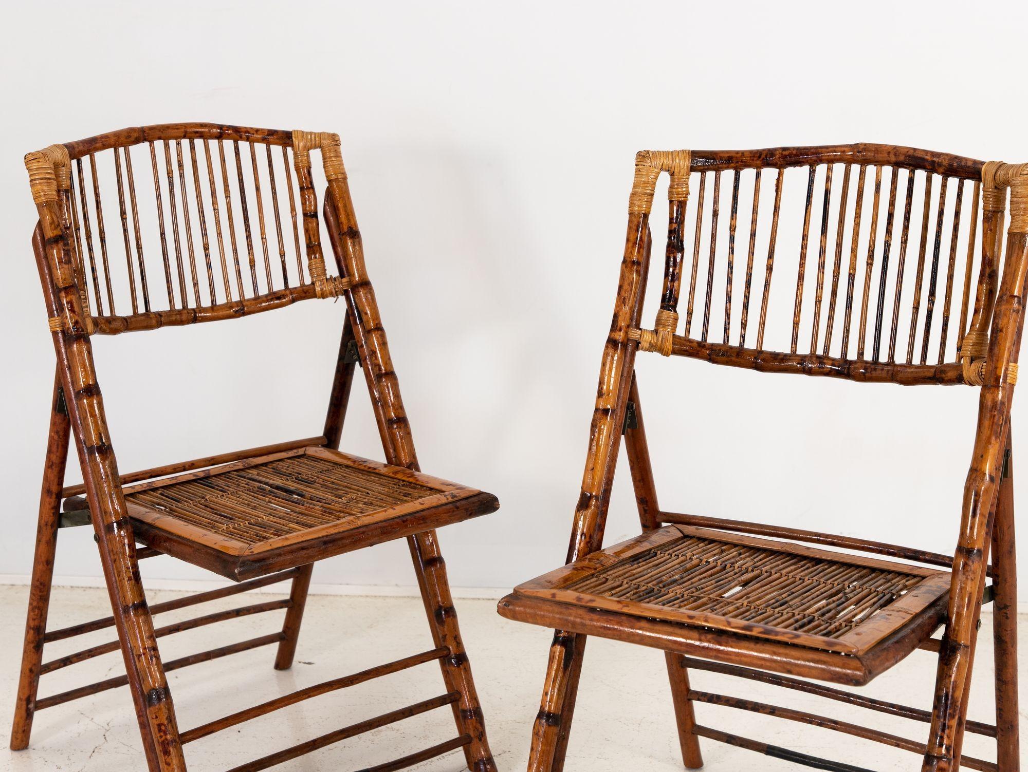 Bambou Paire de chaises pliantes en bambou, vintage en vente