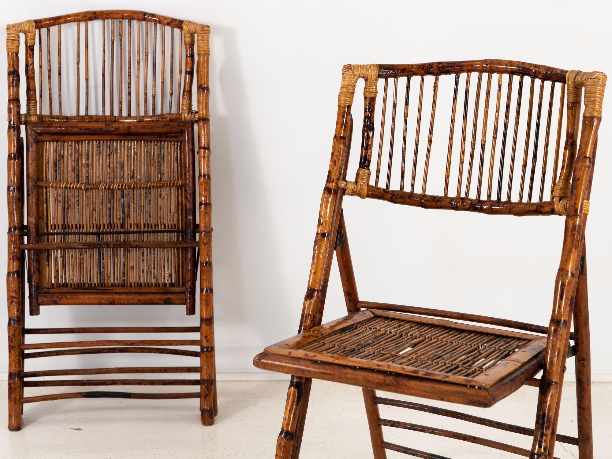 Paire de chaises pliantes en bambou, vintage en vente 1