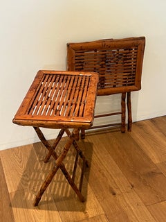 Pair of Folding Burnt Bamboo Side Butlers Tables Ralph Lauren Style