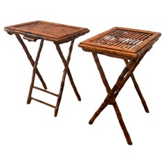 Pair of Folding Burnt Bamboo Side Butlers Tables Ralph Lauren Style