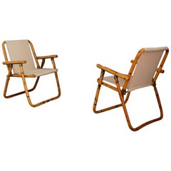 Pair of Folding Chairs Attribuited to Raffaella Crespi in Bamboo, 1950s