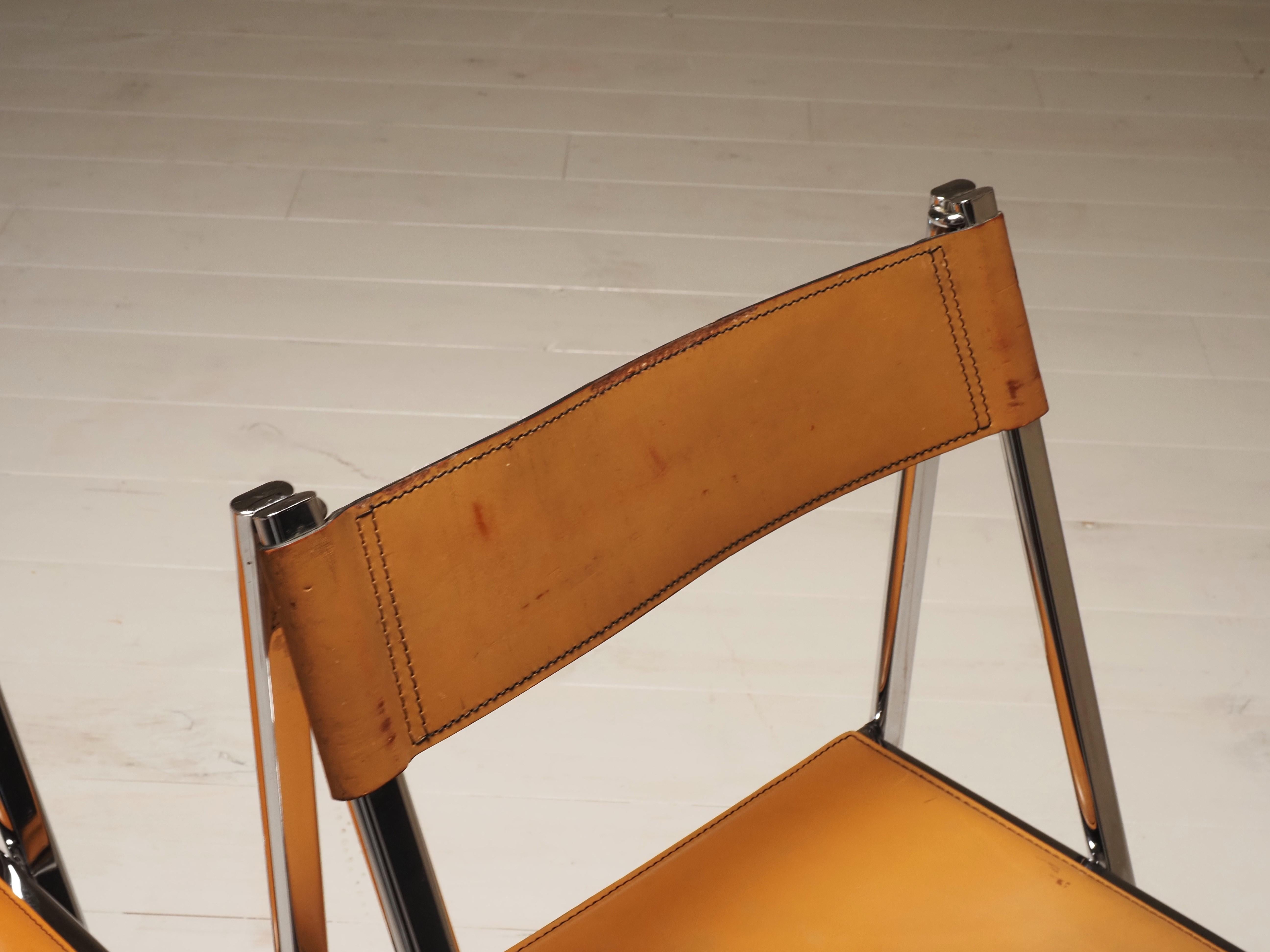 Pair of Folding Chairs by Arrben, model Tamara, in cognac leather, Italy 1970s 3