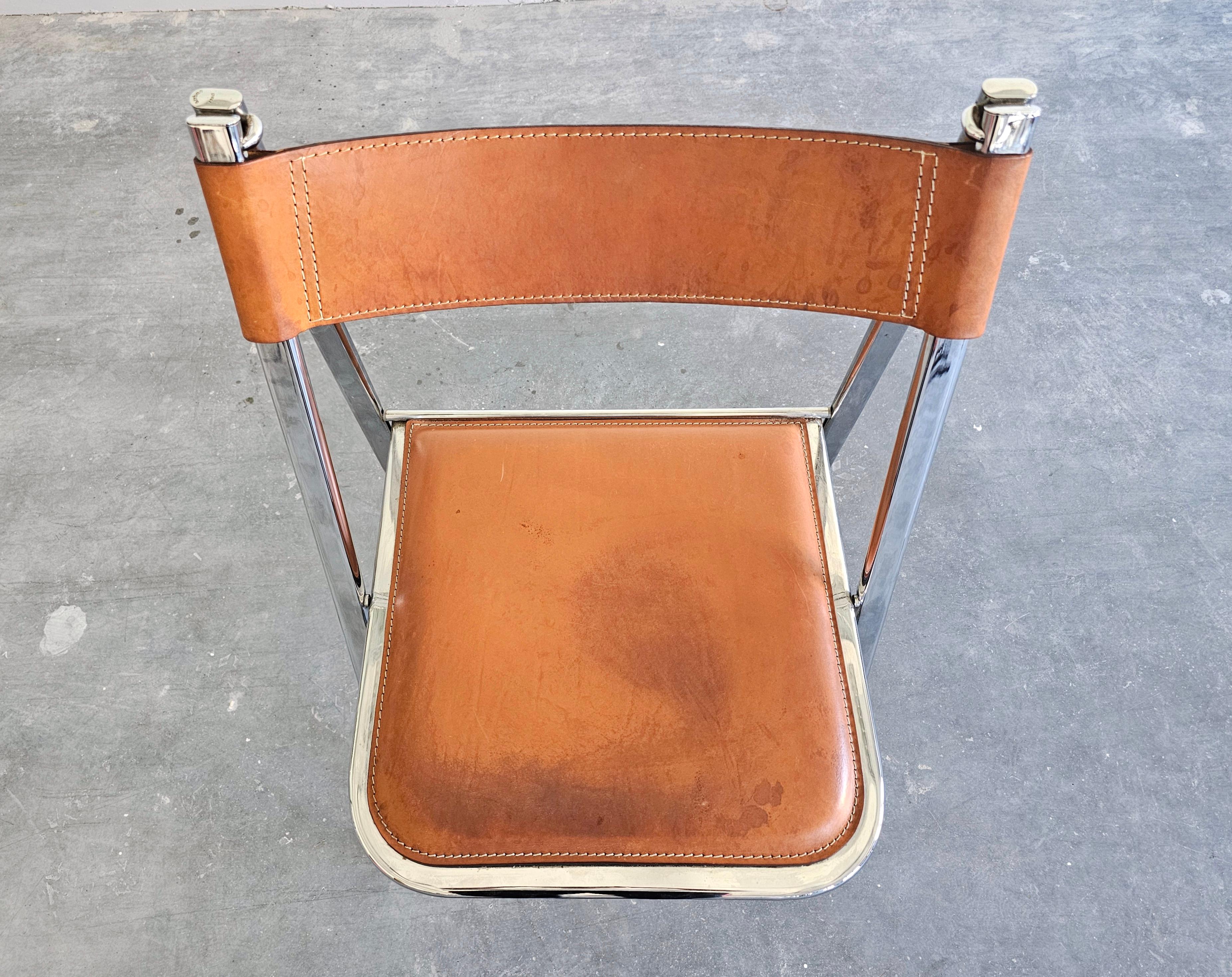 Pair of Folding Chairs by Arrben, model Tamara, in cognac leather, Italy 1970s For Sale 3