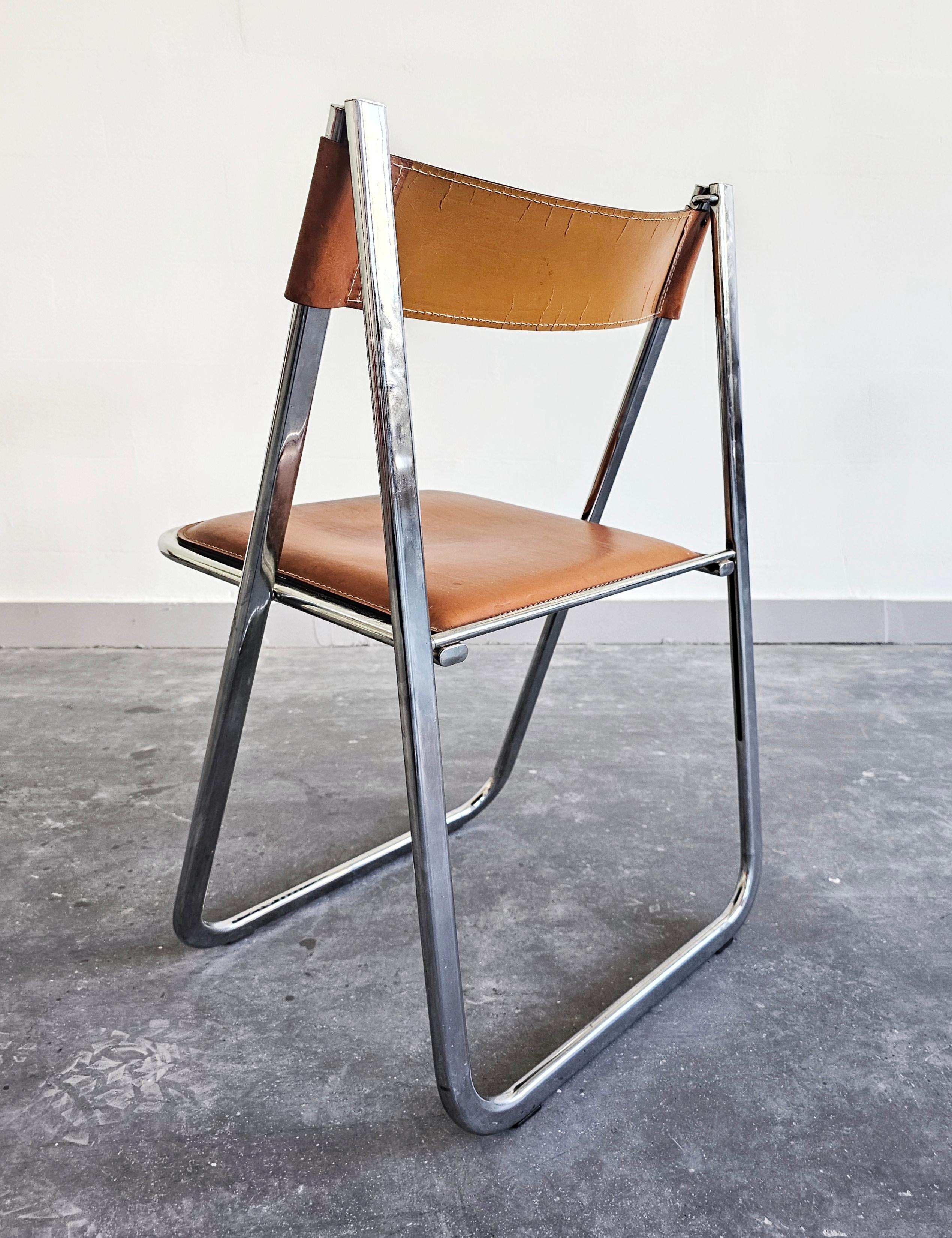 Pair of Folding Chairs by Arrben, model Tamara, in cognac leather, Italy 1970s For Sale 5