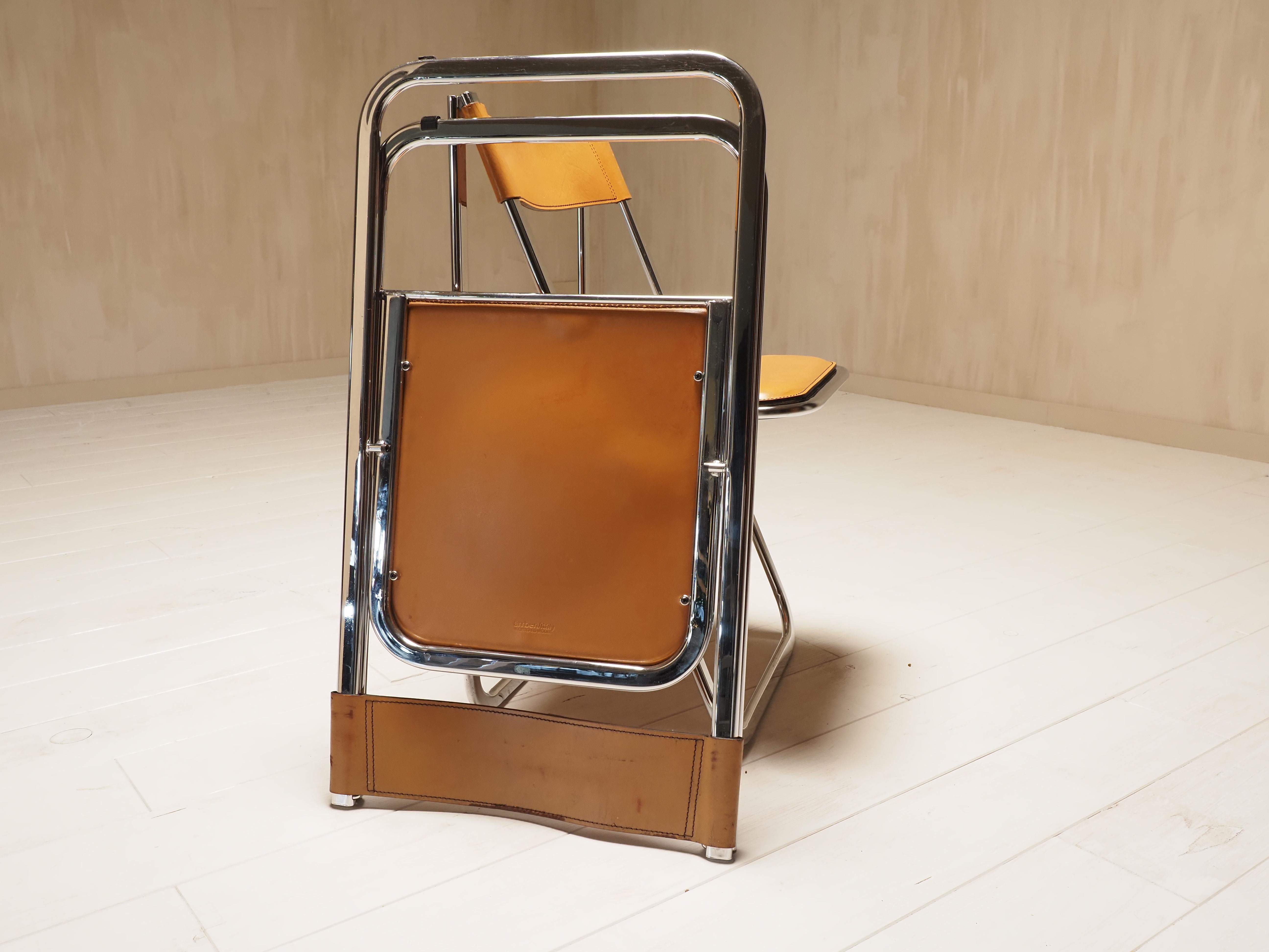 Pair of Folding Chairs by Arrben, model Tamara, in cognac leather, Italy 1970s 9