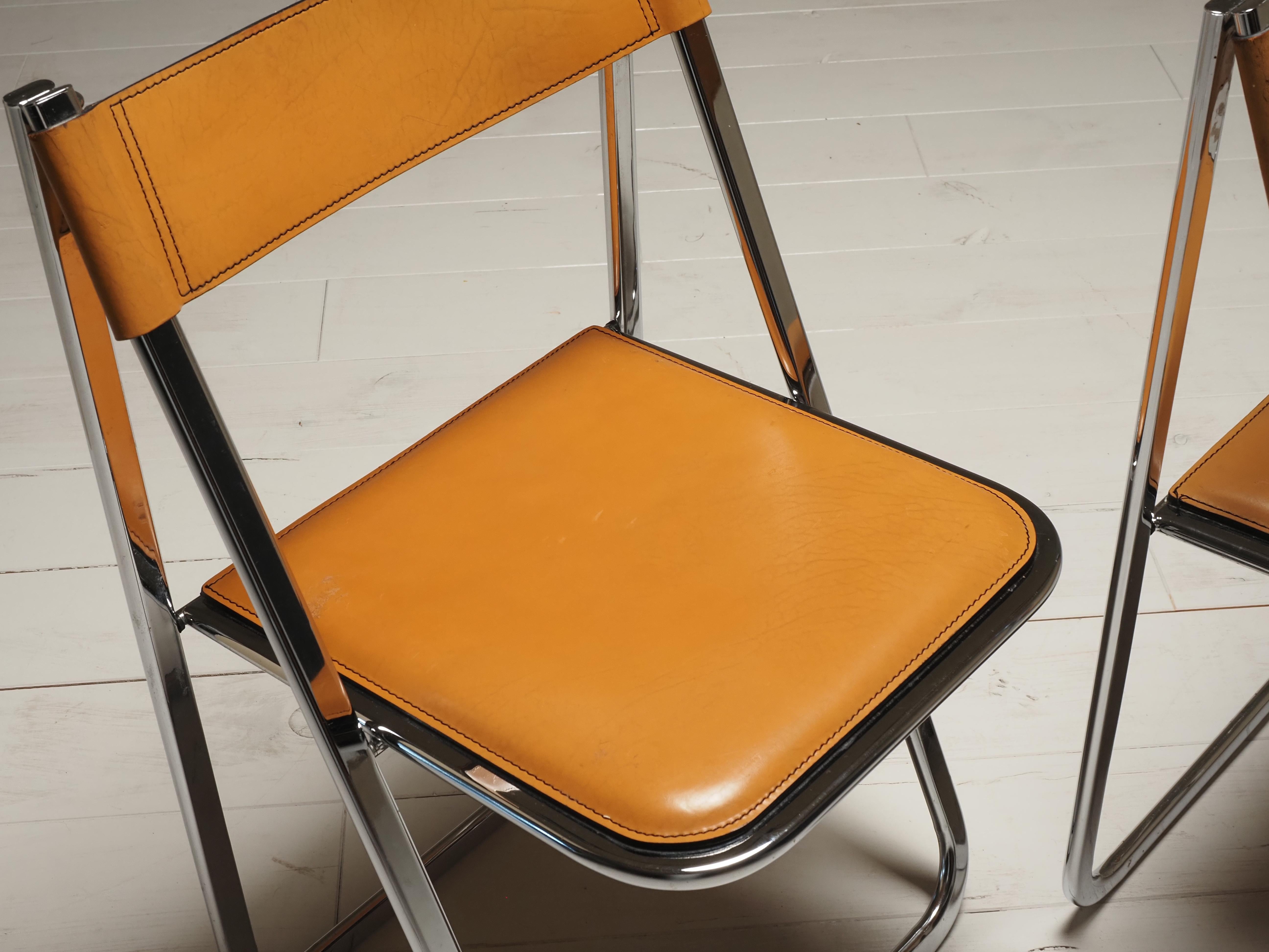 Pair of Folding Chairs by Arrben, model Tamara, in cognac leather, Italy 1970s 1