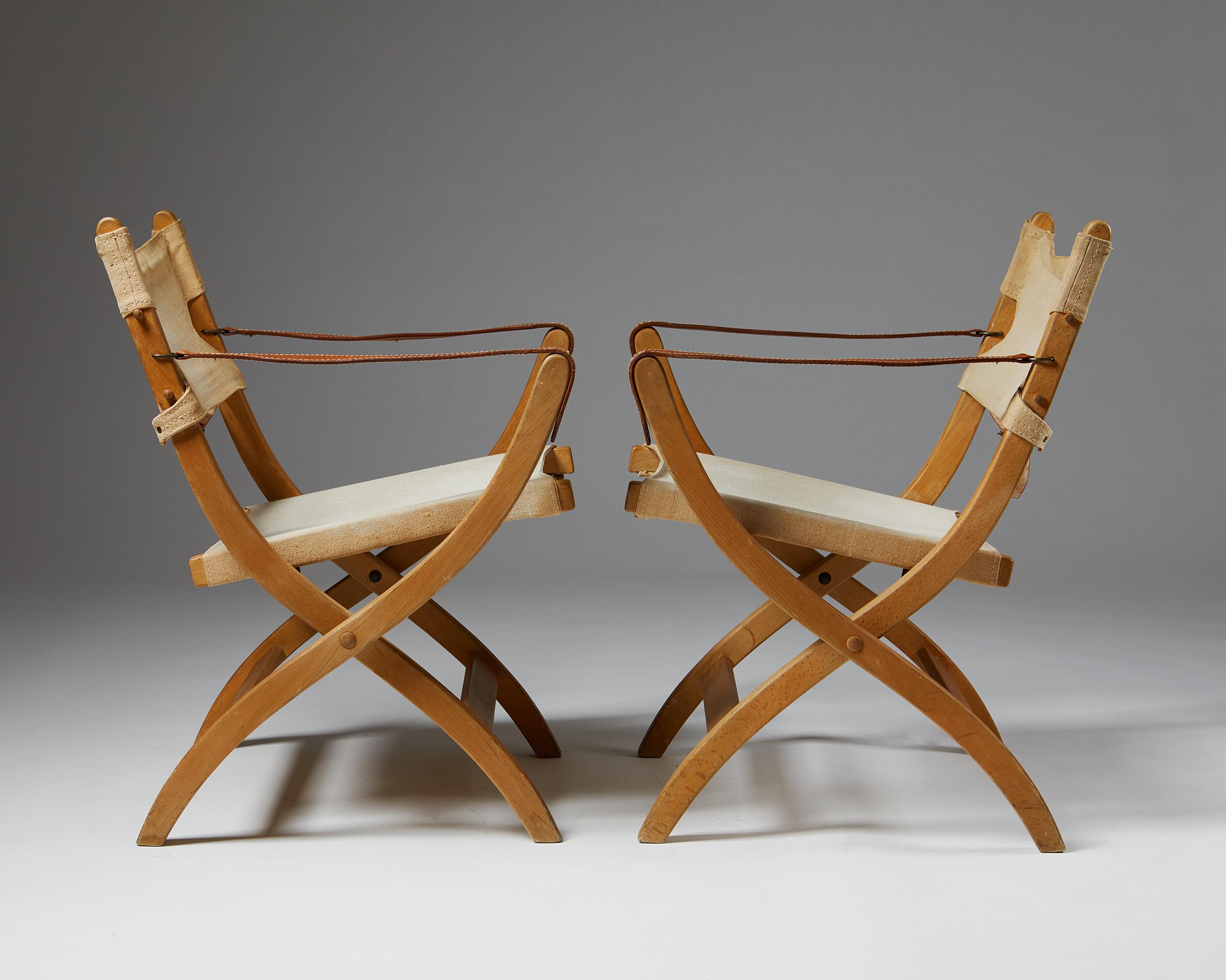 Canvas Pair of Folding Chairs Designed by Poul Hundevad for Vamdrup