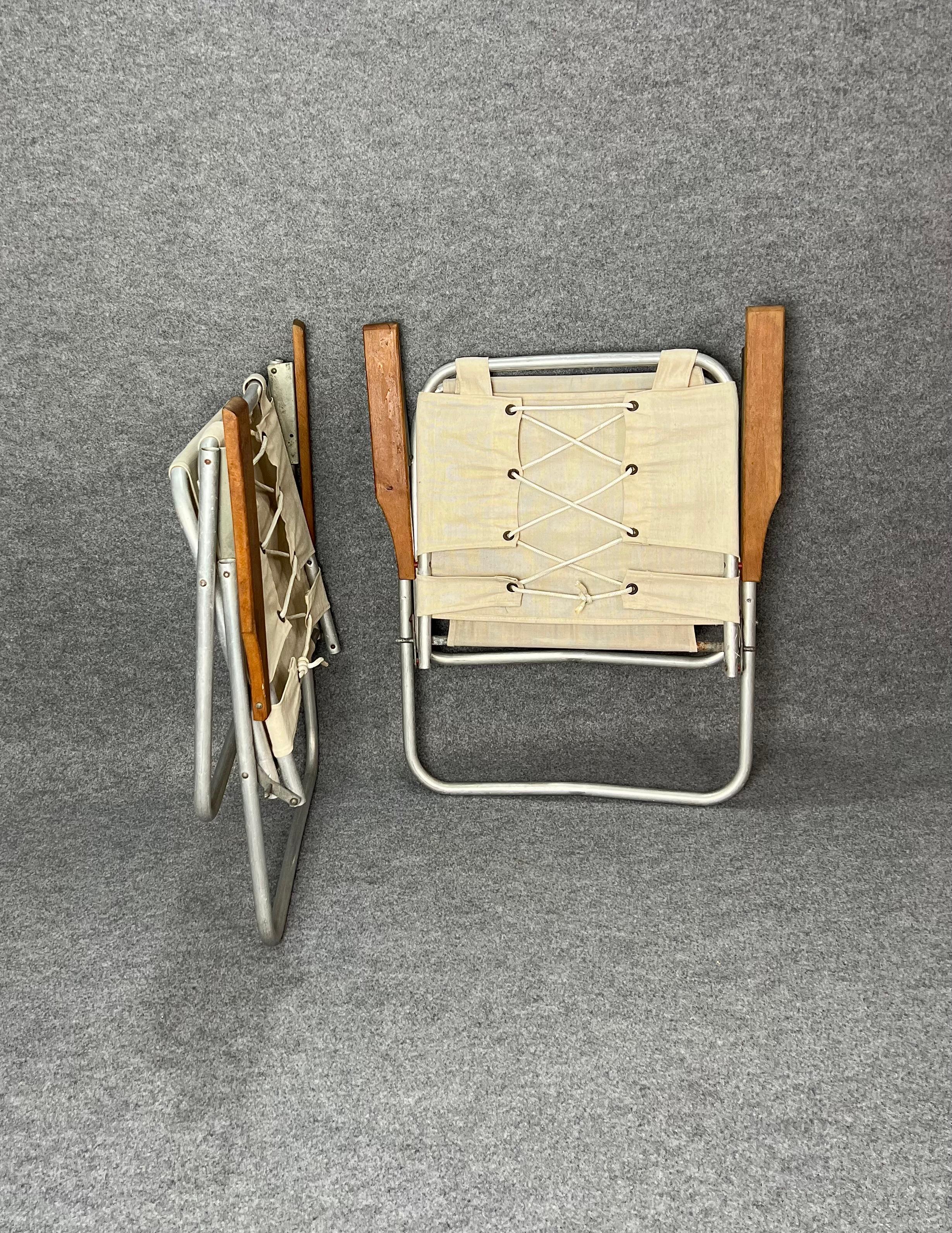 Paire de chaises pliantes en aluminium et toile mi-siècle, design italien des années 1960 5